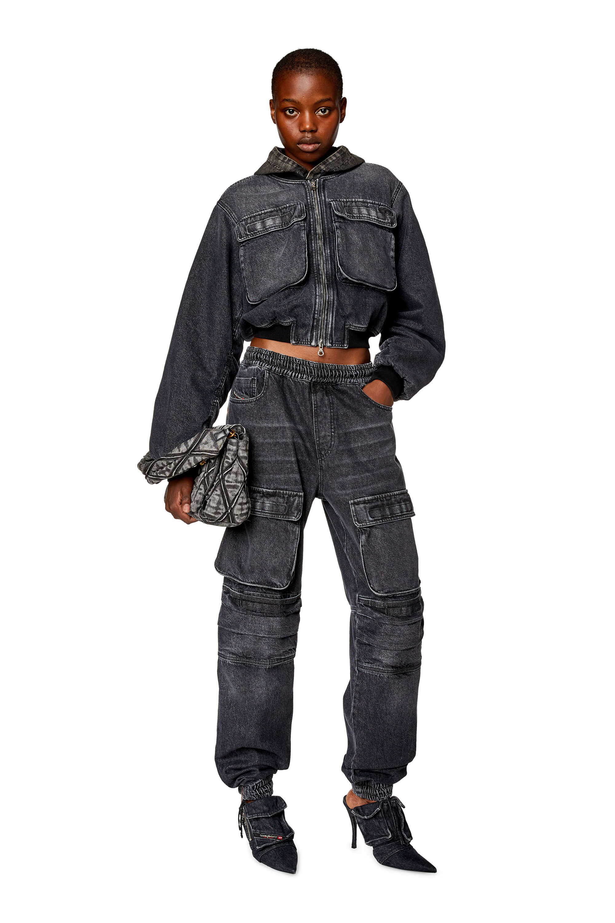 Women's Cropped jacket in fix Denim | Black | Diesel Denim Set