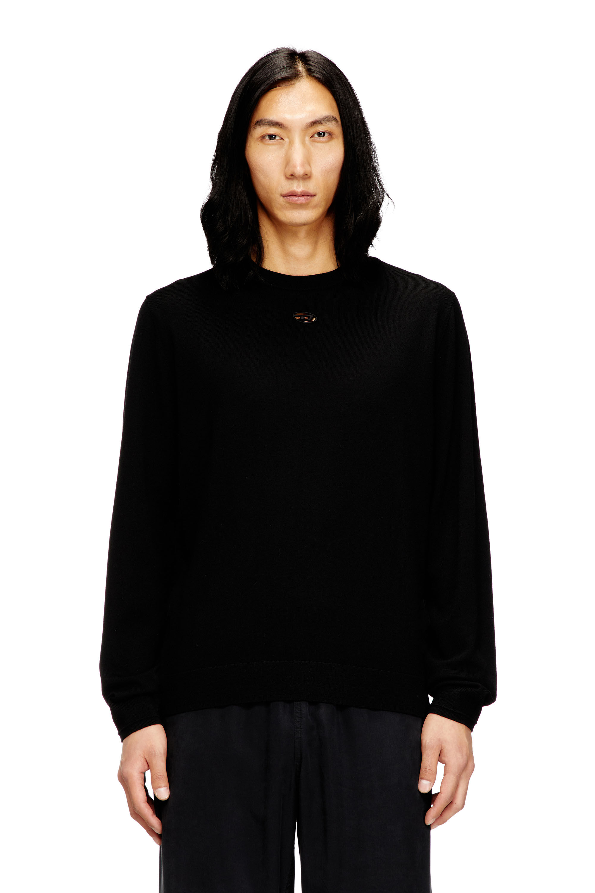Men's Wool jumper with cut-out logo | Black | Diesel
