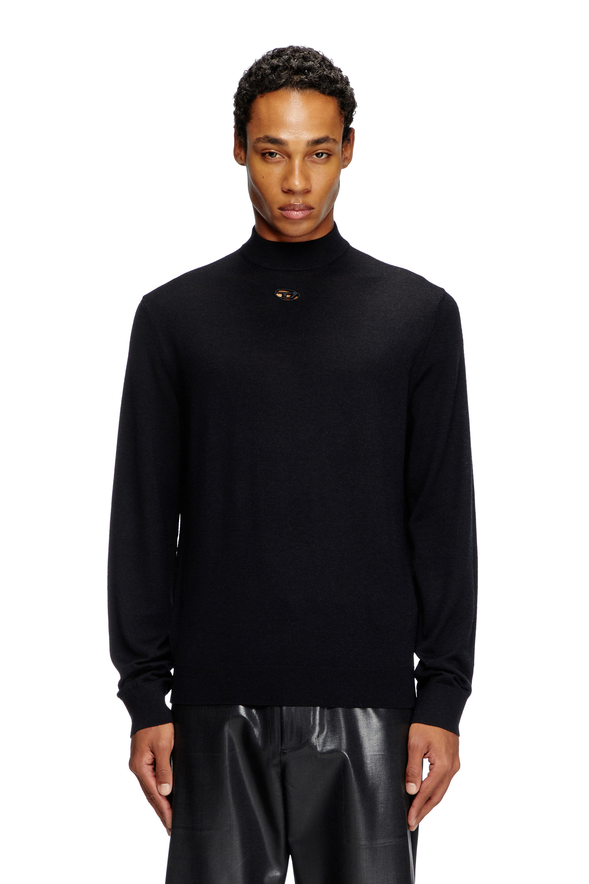 ◆DEINET◆ HIGH COLLAR BOMBER JUMPER IN BLACK KDBKD4WB211 Men's Wool turtleneck jumper | Black | Diesel