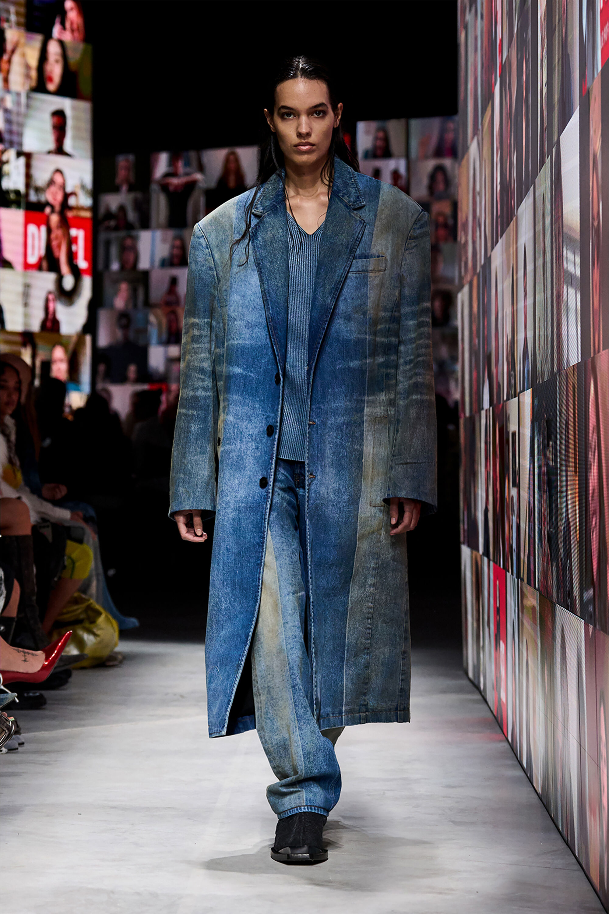 Men's Denim coat with solarised folds | Blue | Diesel