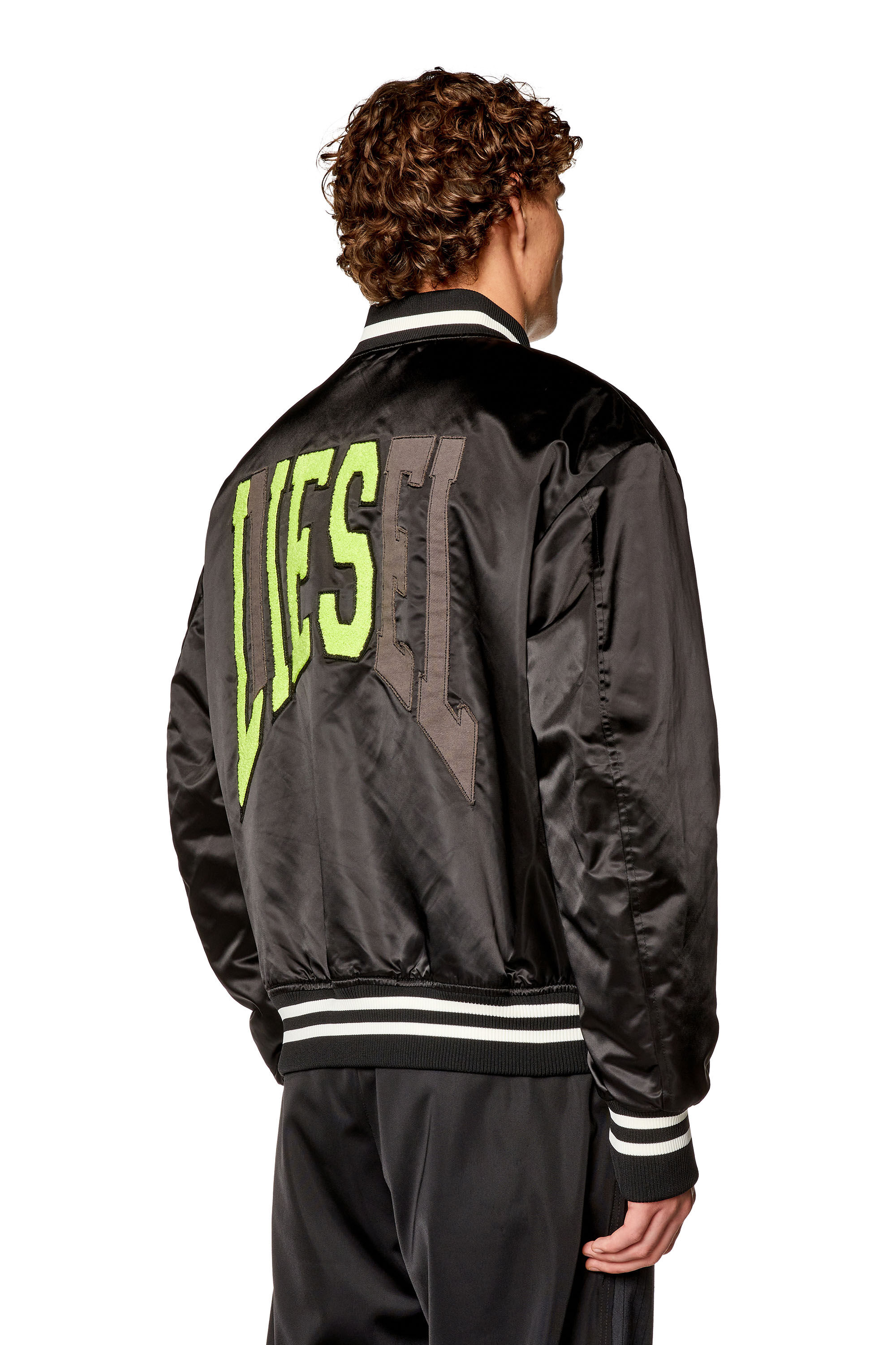 Men's Satin track jacket with LIES patches | Black | Diesel