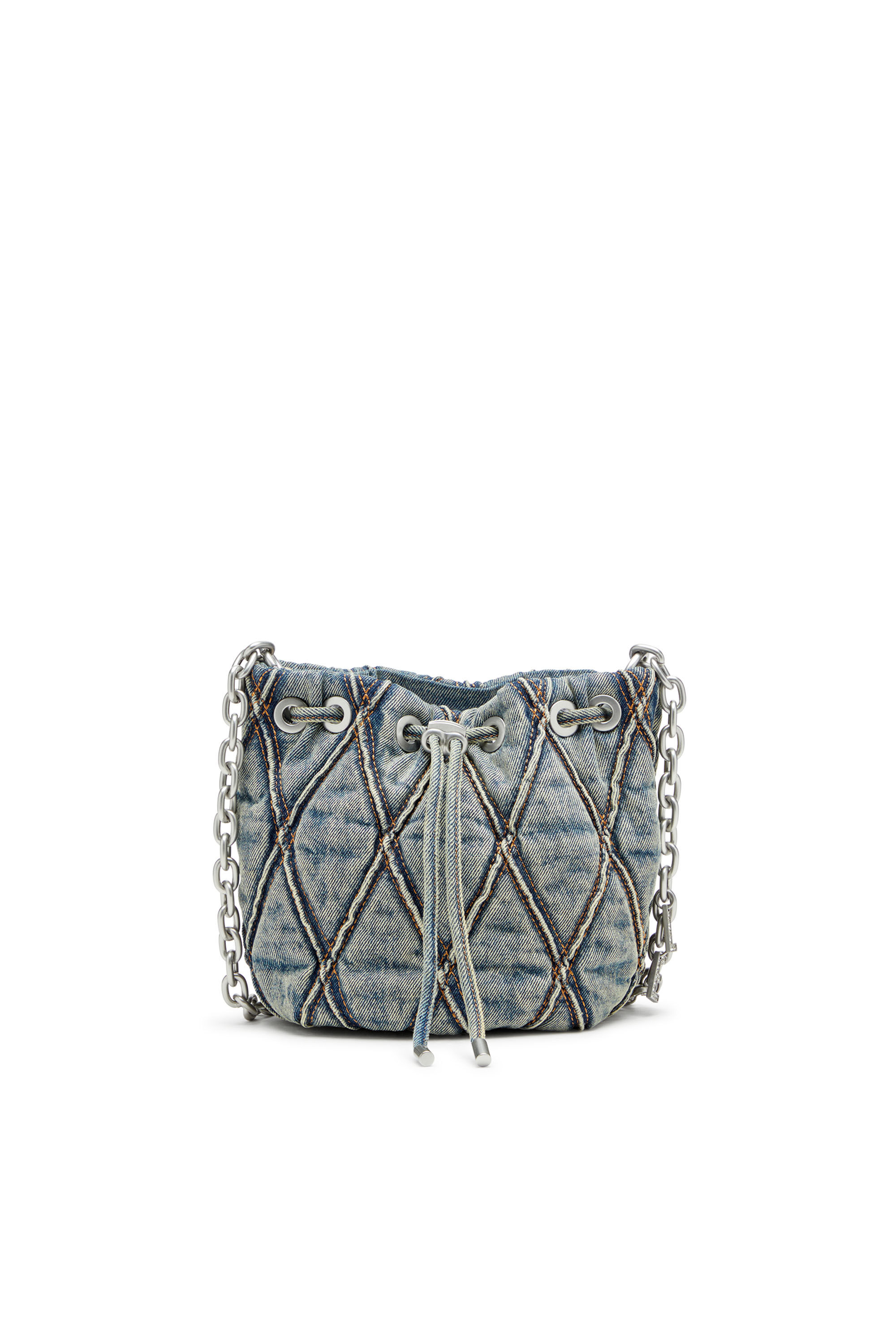 Diesel - CHARM-D BUCKET S, Woman's Charm-D S-Mini bucket bag in argyle quilted denim in Blue - 1