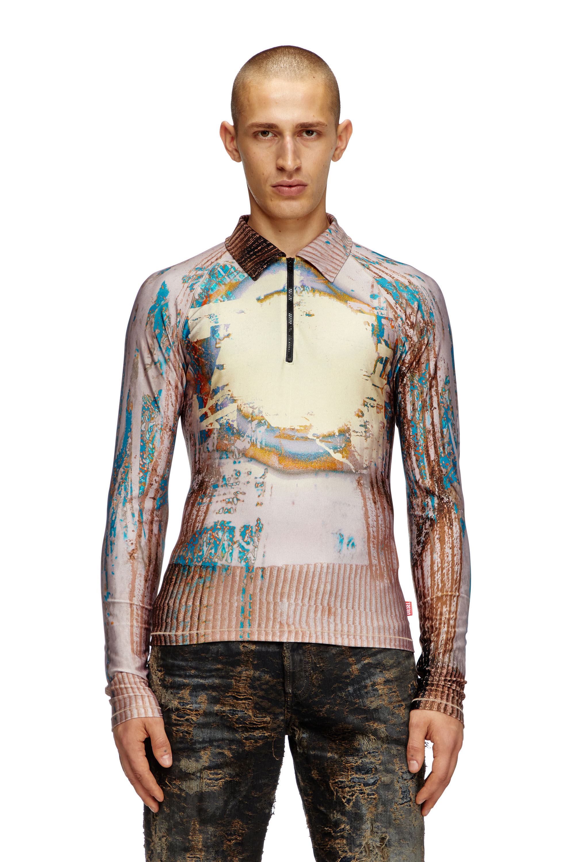 Men's T-shirt with trompe l'oeil cracked print | Multicolor