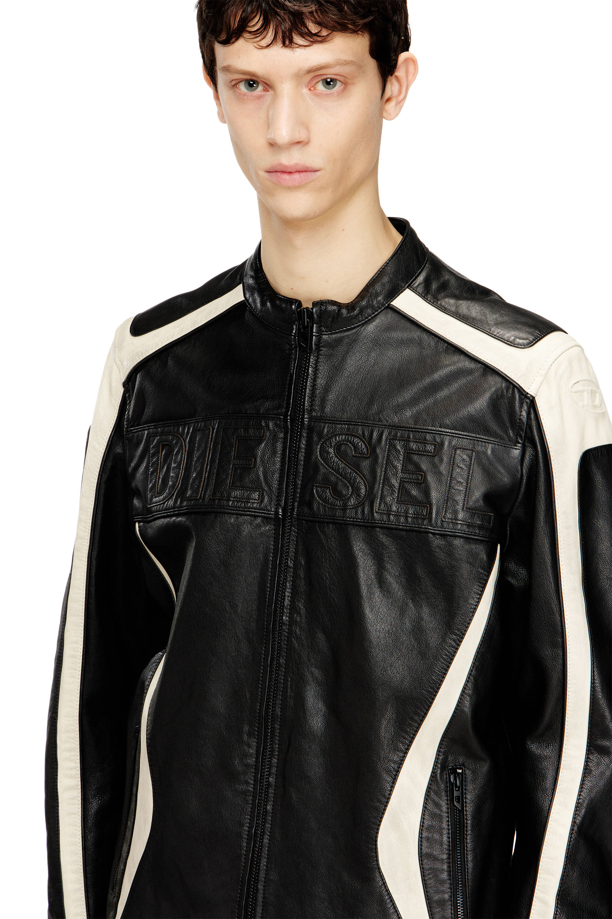 DIESEL　ブロックカラーレザージャケット　S Men's Colour-block leather biker jacket | Multicolor | Diesel