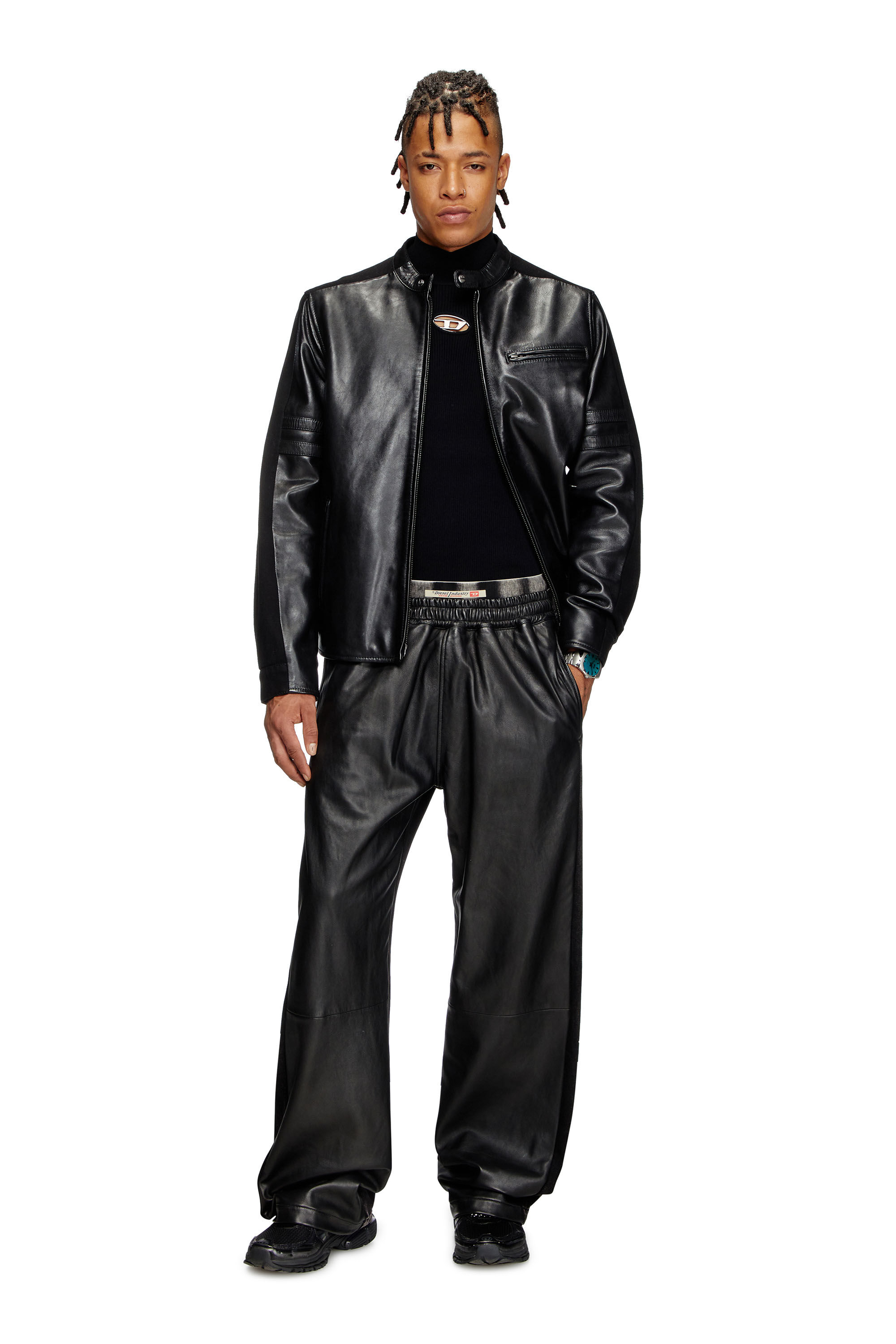 ジャケット・アウター DIESEL L-KOLT JACKET Men's Leather biker jacket with embossed logo | Black | Diesel