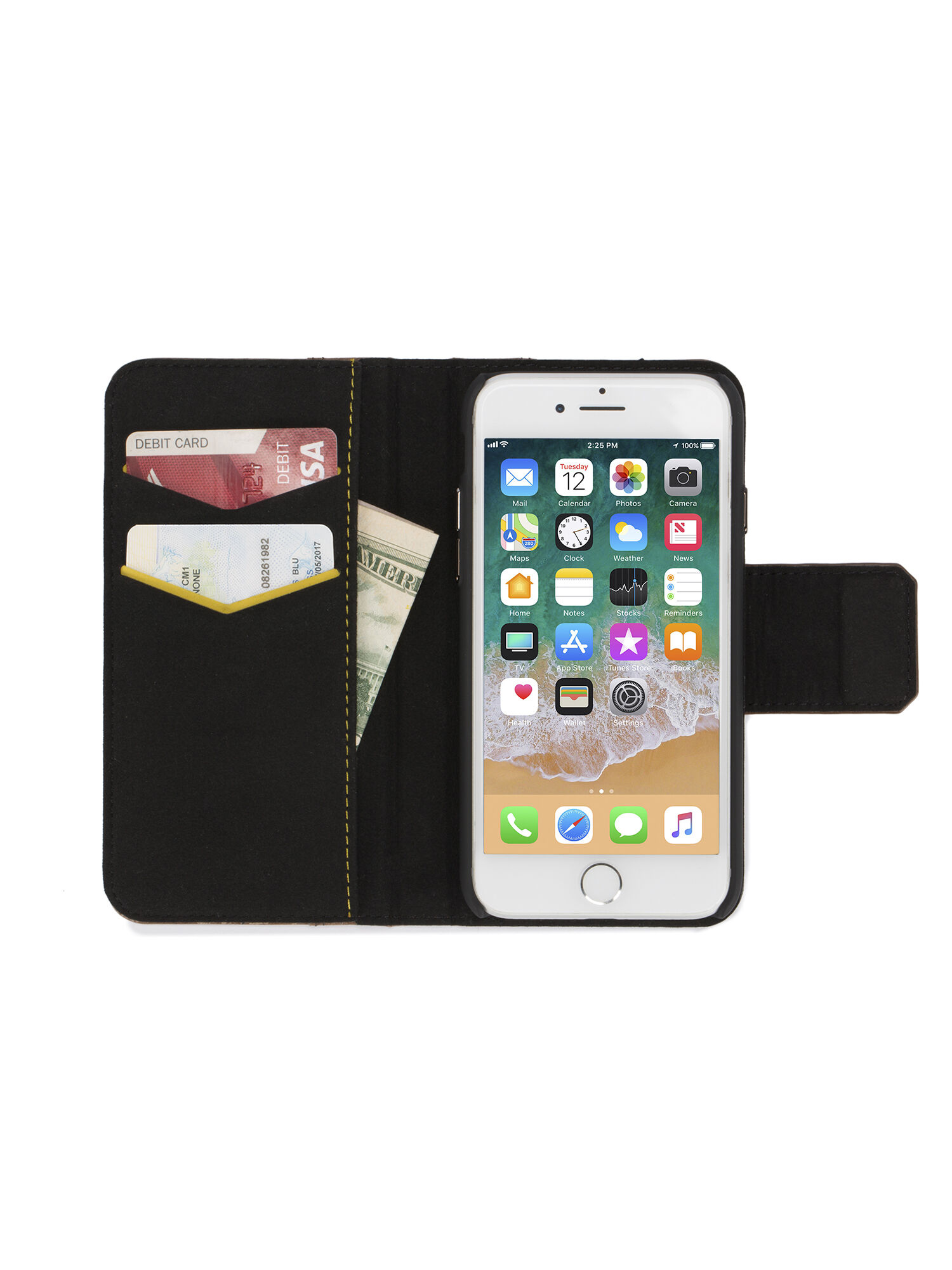 BROWN LINED LEATHER IPHONE 8 PLUS/7 PLUS FOLIO, 