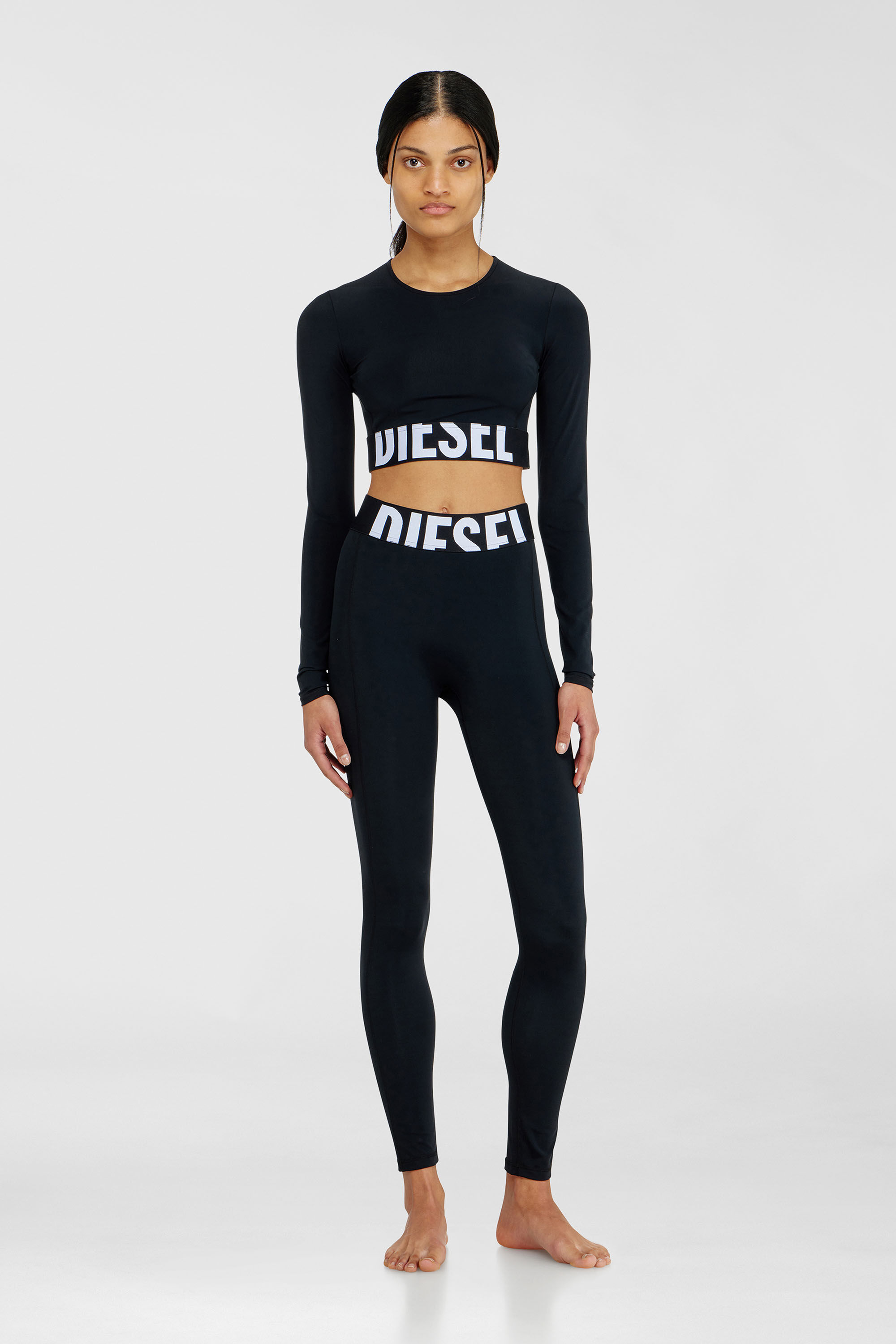 Women's Microfibre crop top with cut-off logo | Black | Diesel