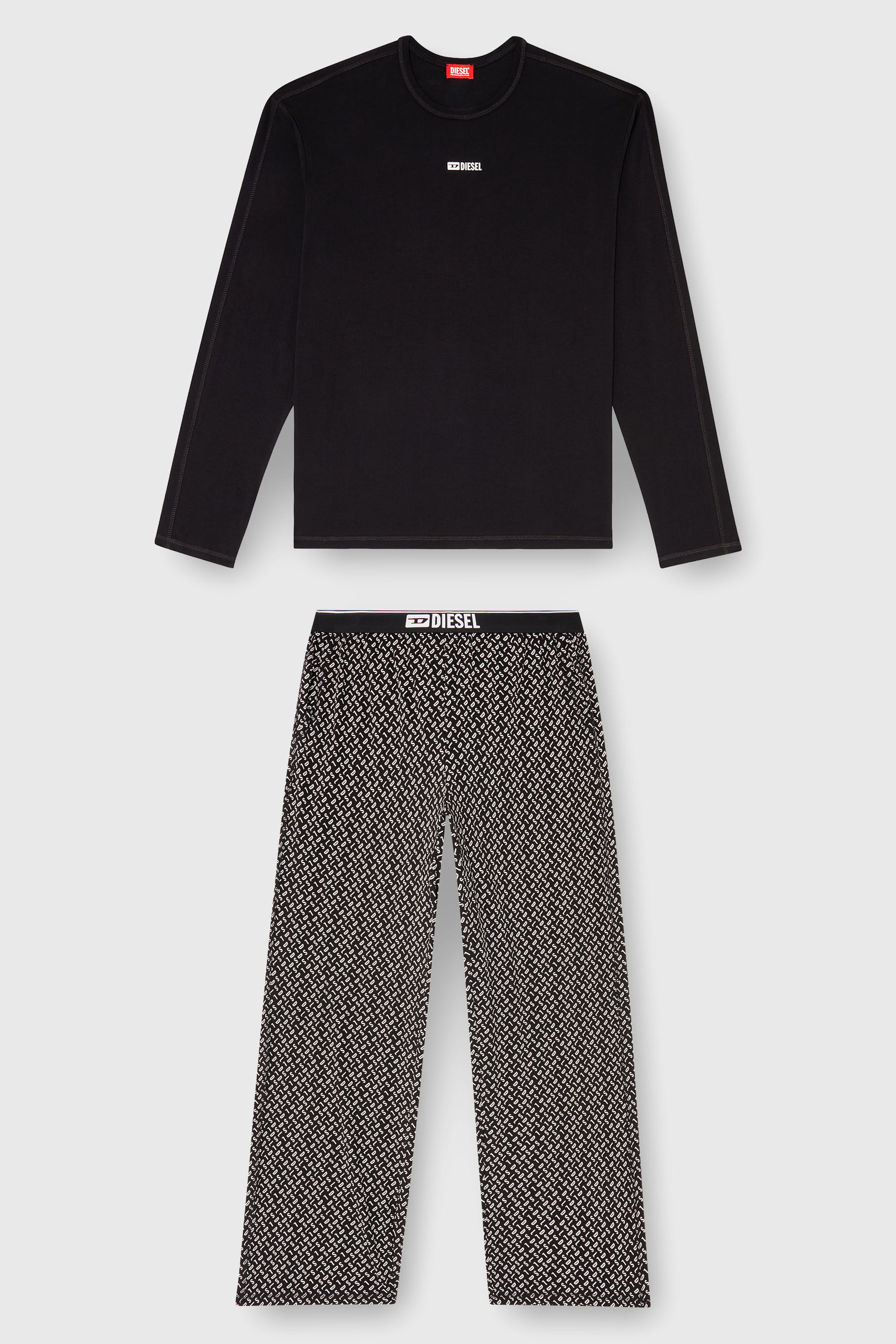 Diesel - SET-NOLAN-D-BOX, Man's Pyjama set in cotton with printed bottoms in Black/White - 2