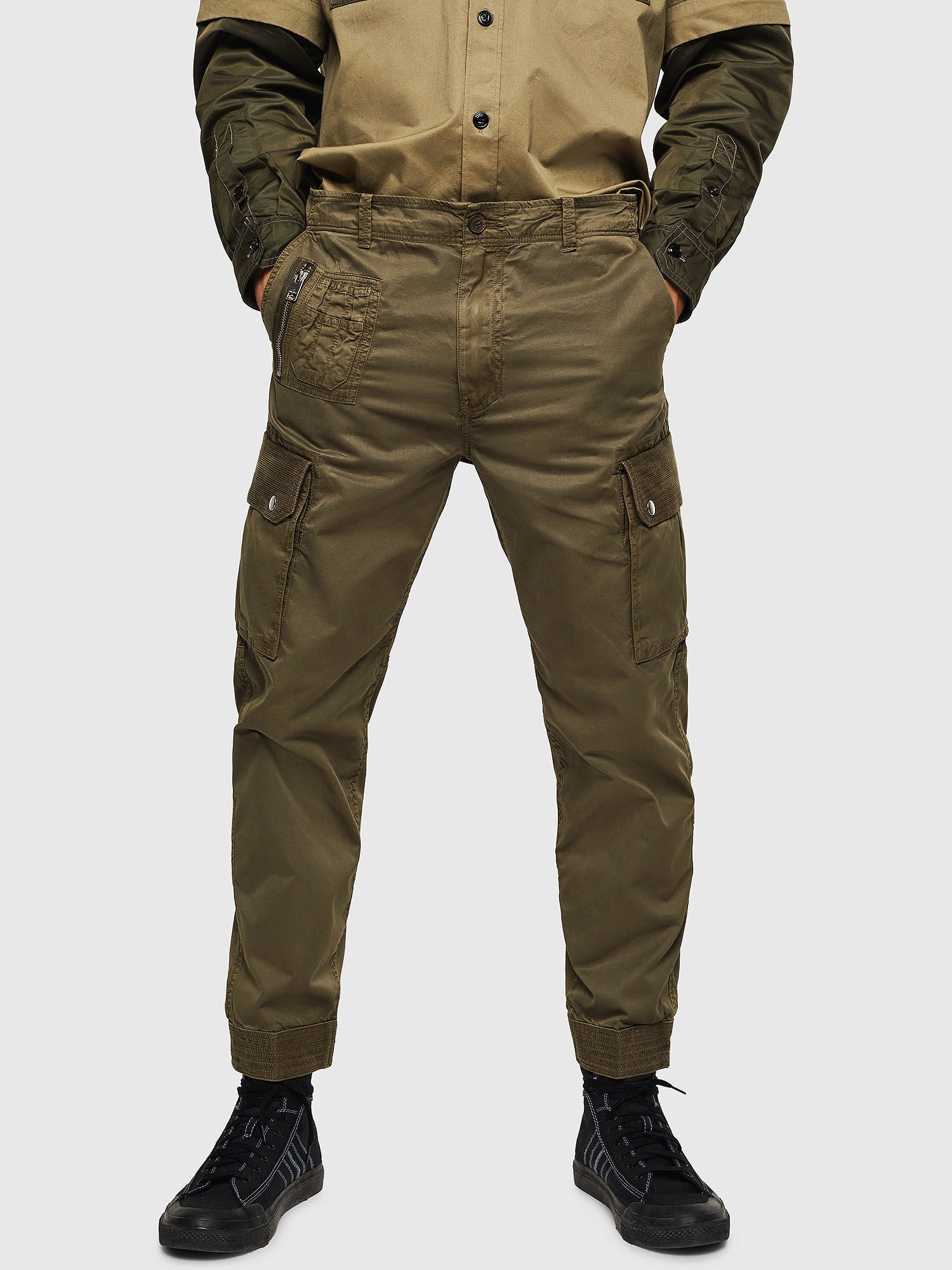 Cargo trousers in overdyed cotton 