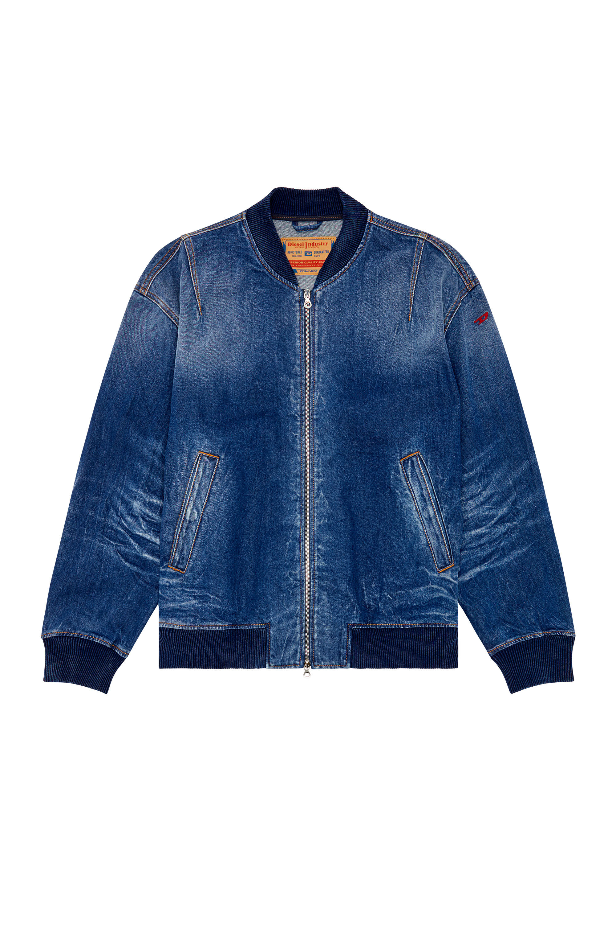 Men's Bomber jacket in dented denim | Blue | Diesel