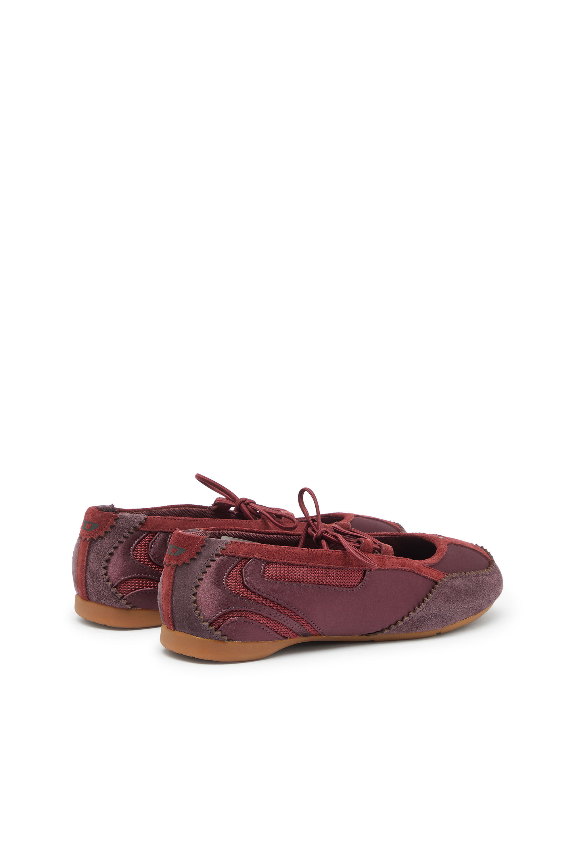 Diesel - D-MILE BALLERINA LACE UP II W, Woman's D-Mile - Lace-up ballerina flats in leather and mesh in Burgundy - 3
