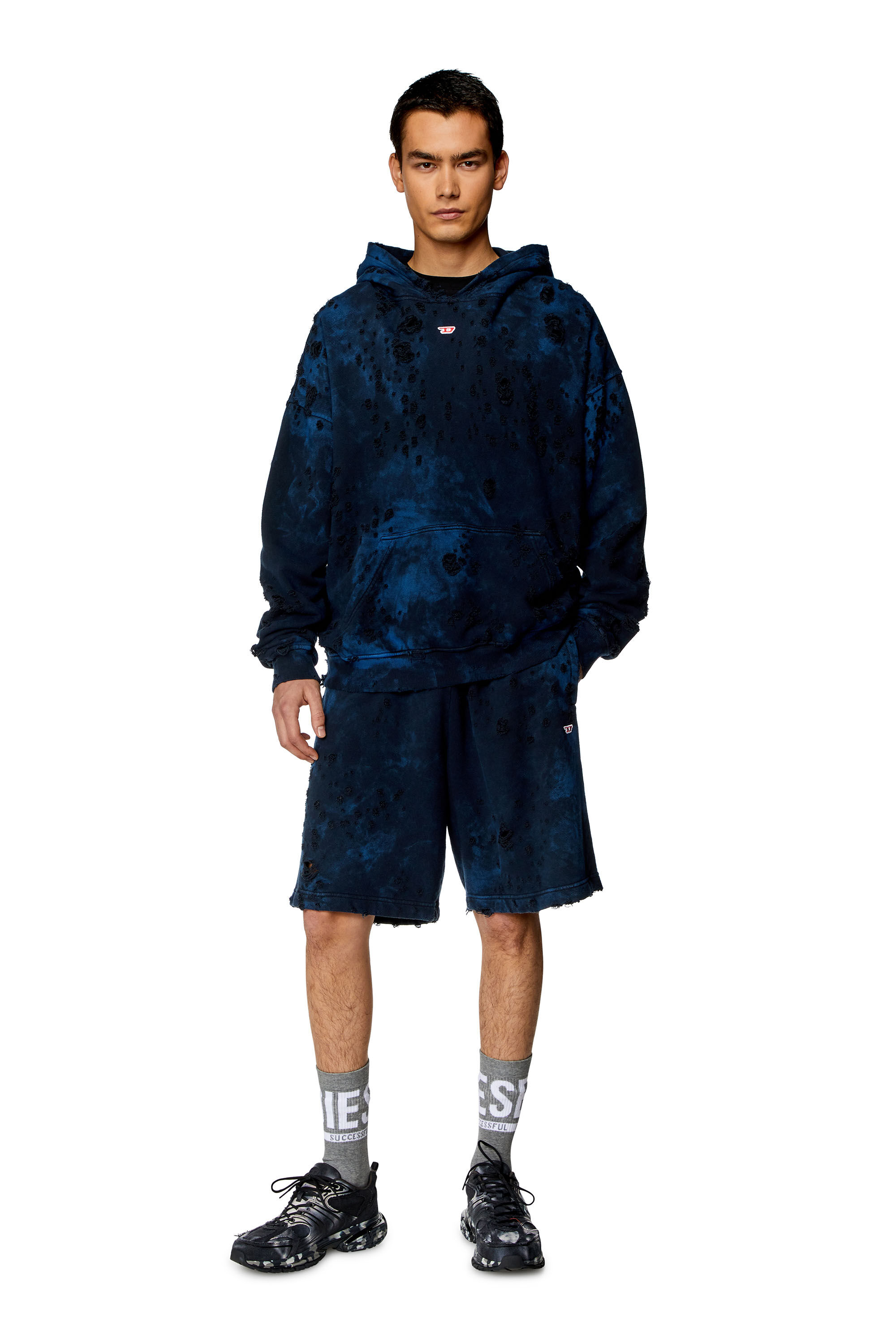 Men's Destroyed hoodie with marble-effect | Blue | Diesel