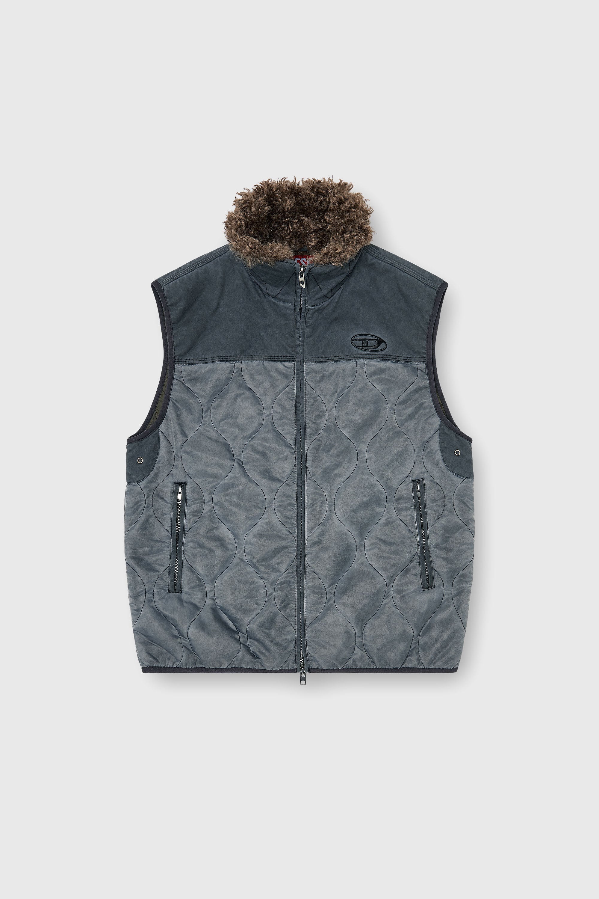 ジャケット・アウター HIDEANDSEEK / Quilted VEST(21aw) Men's Quilted vest with fluffy neck lining | Grey | Diesel TR