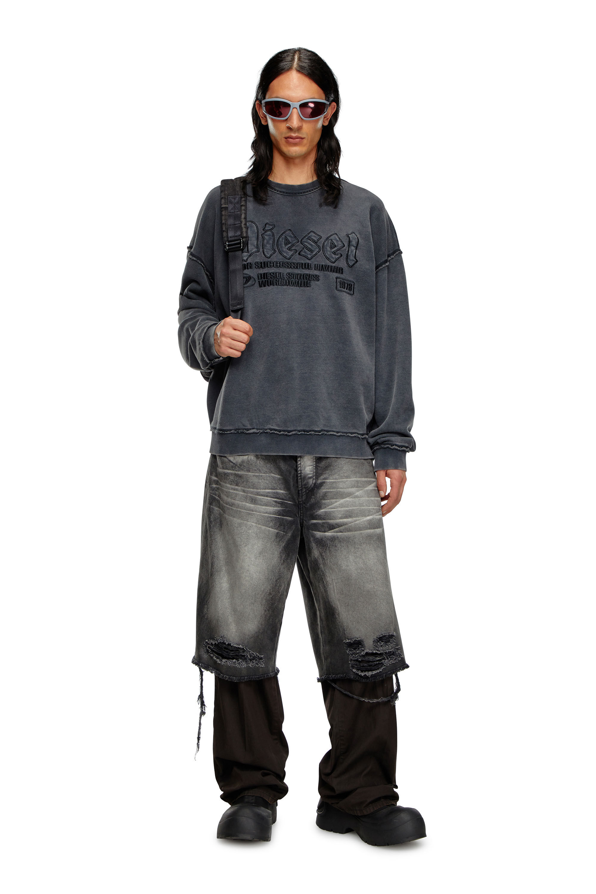 Men's Sweatshirt with logo embroidery | Black | Diesel