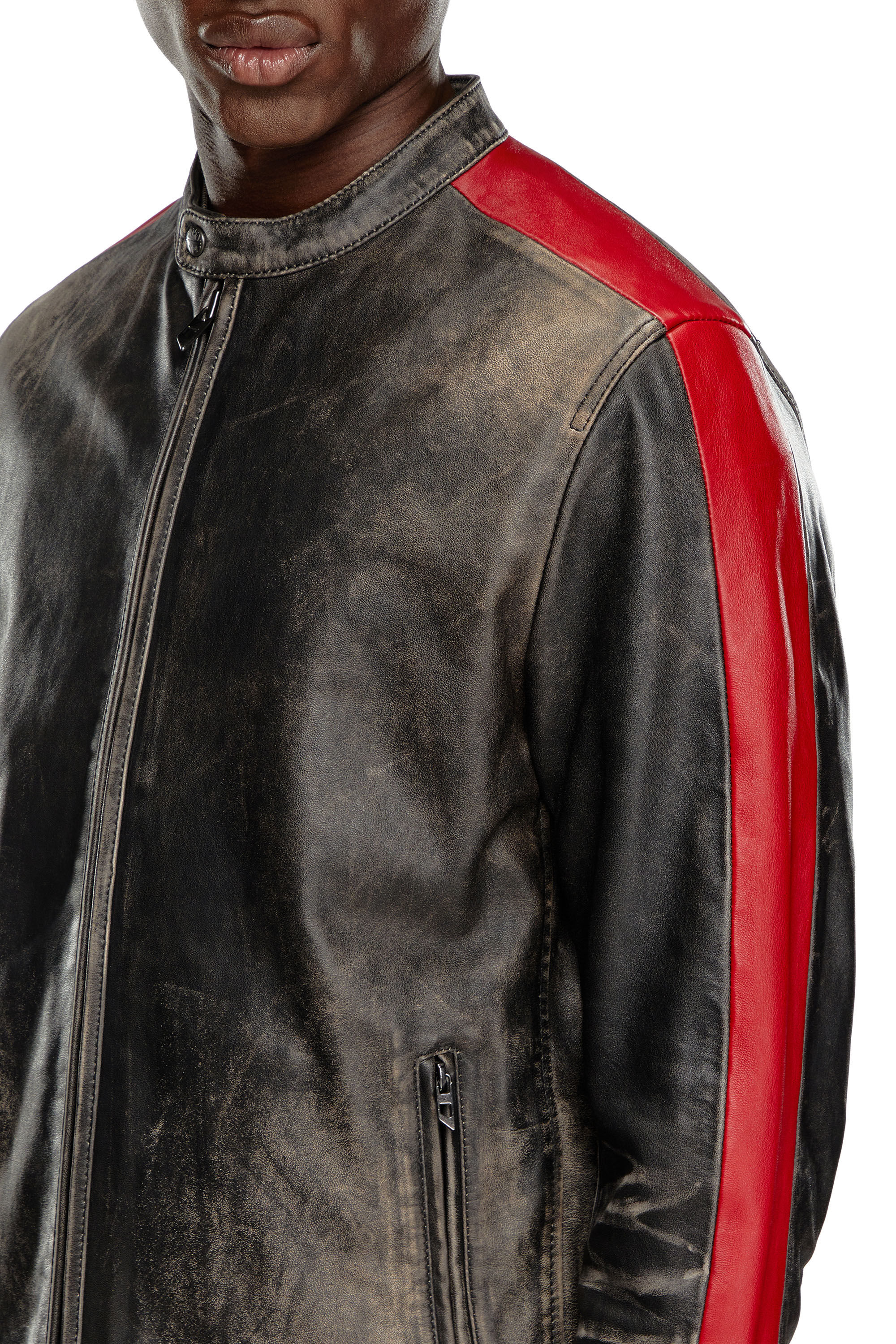 Men's Leather jacket with contrasting stripes | Multicolor