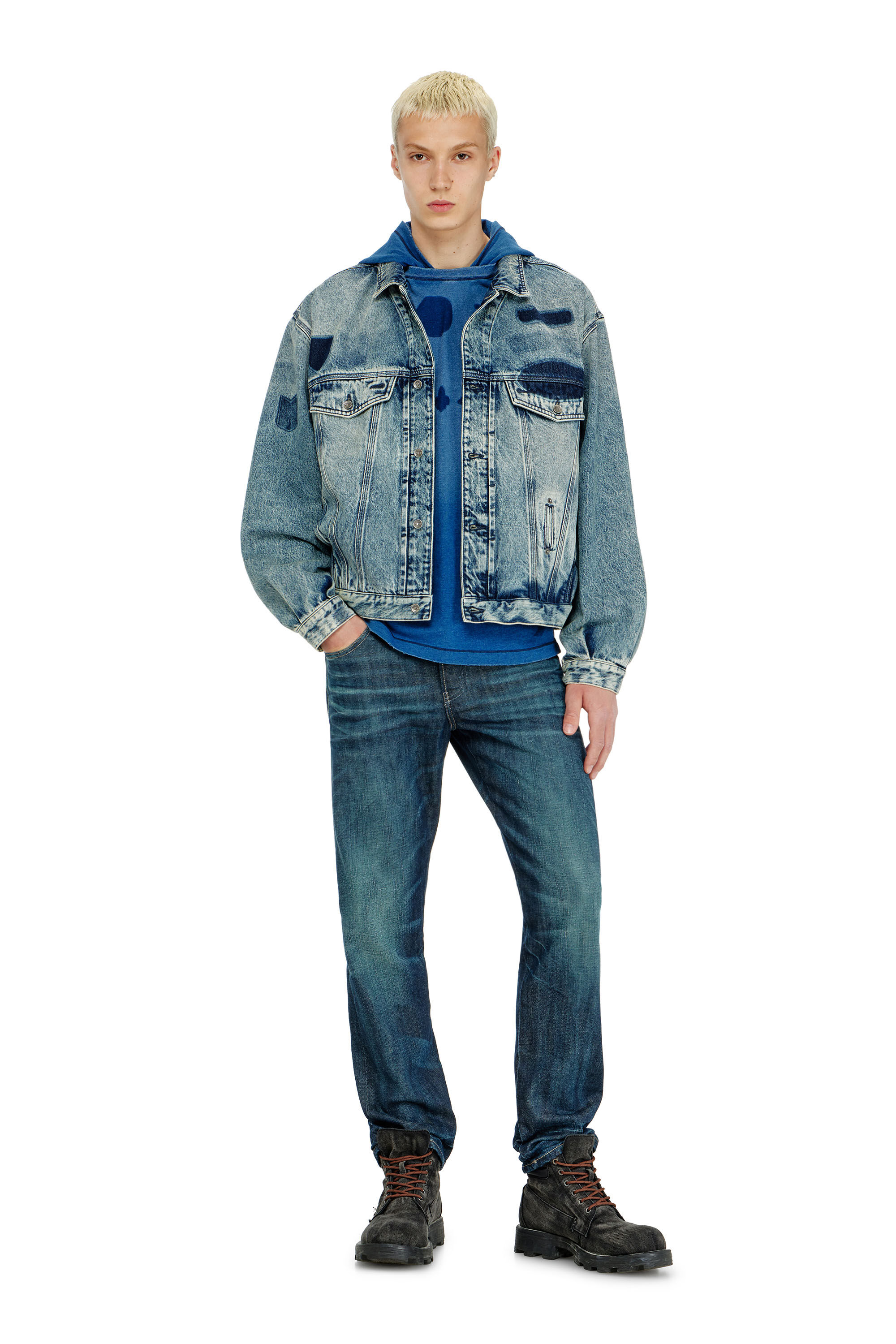 Diesel - D-DENVER-S2, Unisex's Trucker jacket with patch effects in Medium blue - 1