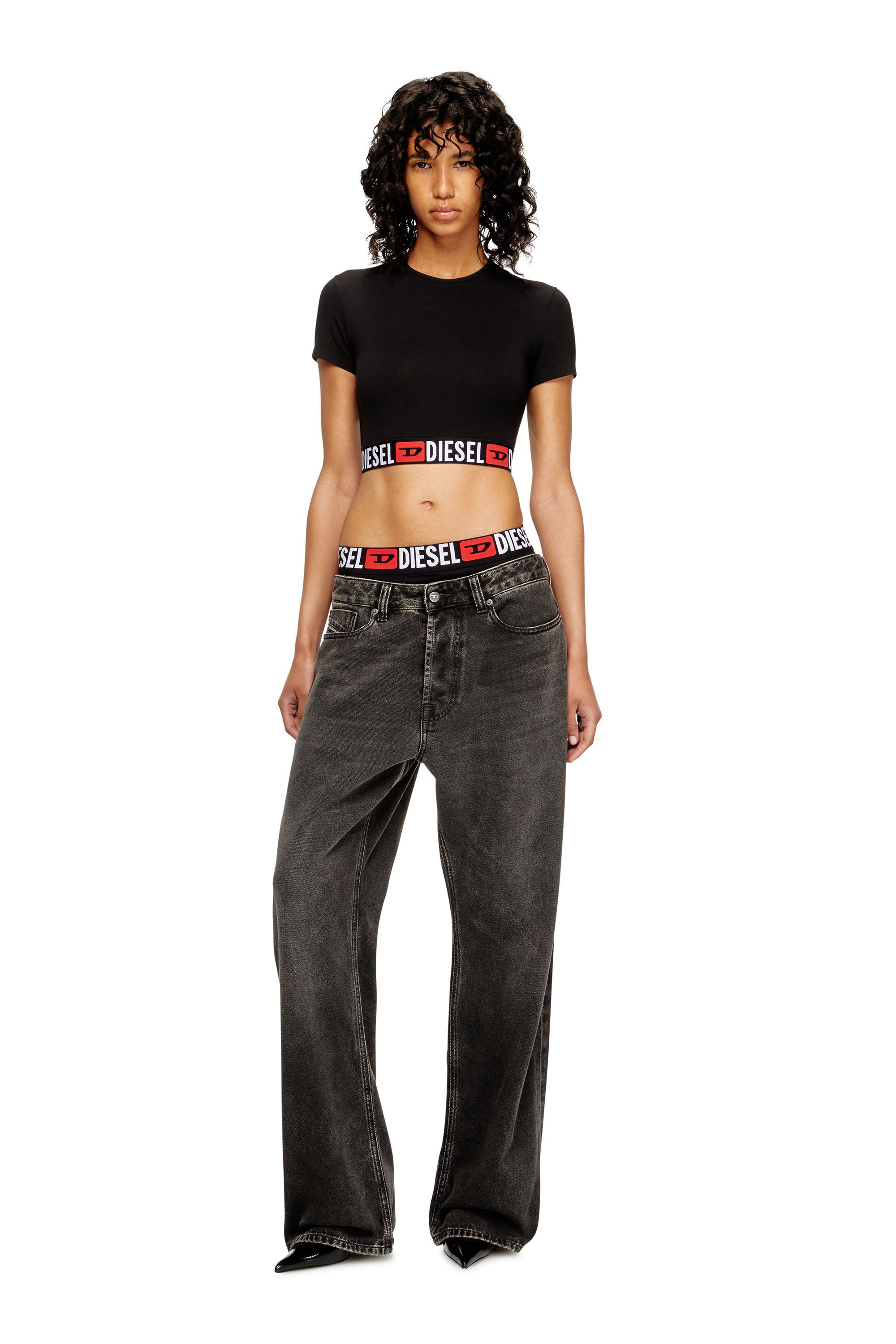 Women's Cropped top with logo band | Black | Diesel