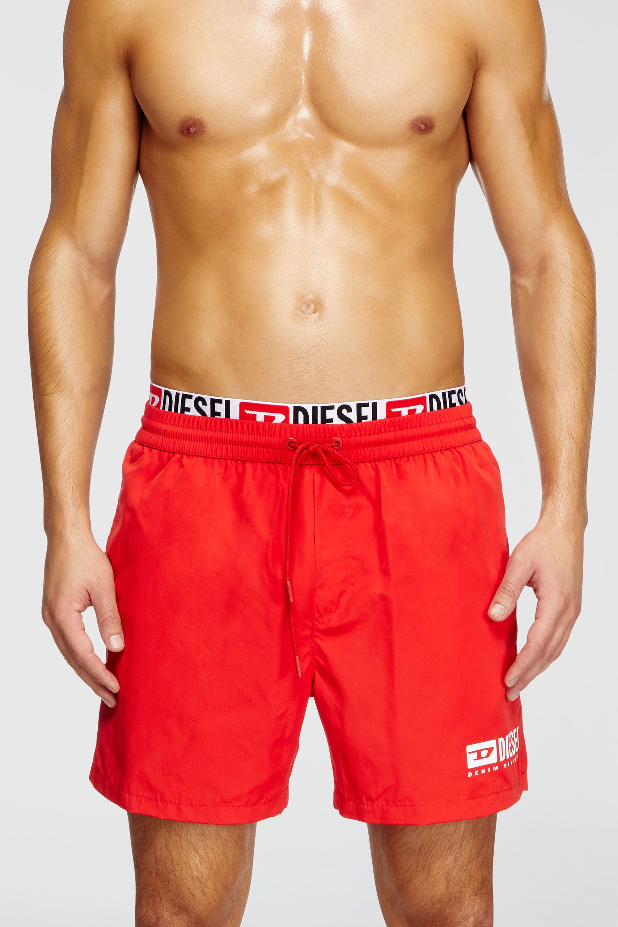 Diesel - VISPER-41-D-CORE, Man's Mid-length swim shorts with logo print in Red - 1