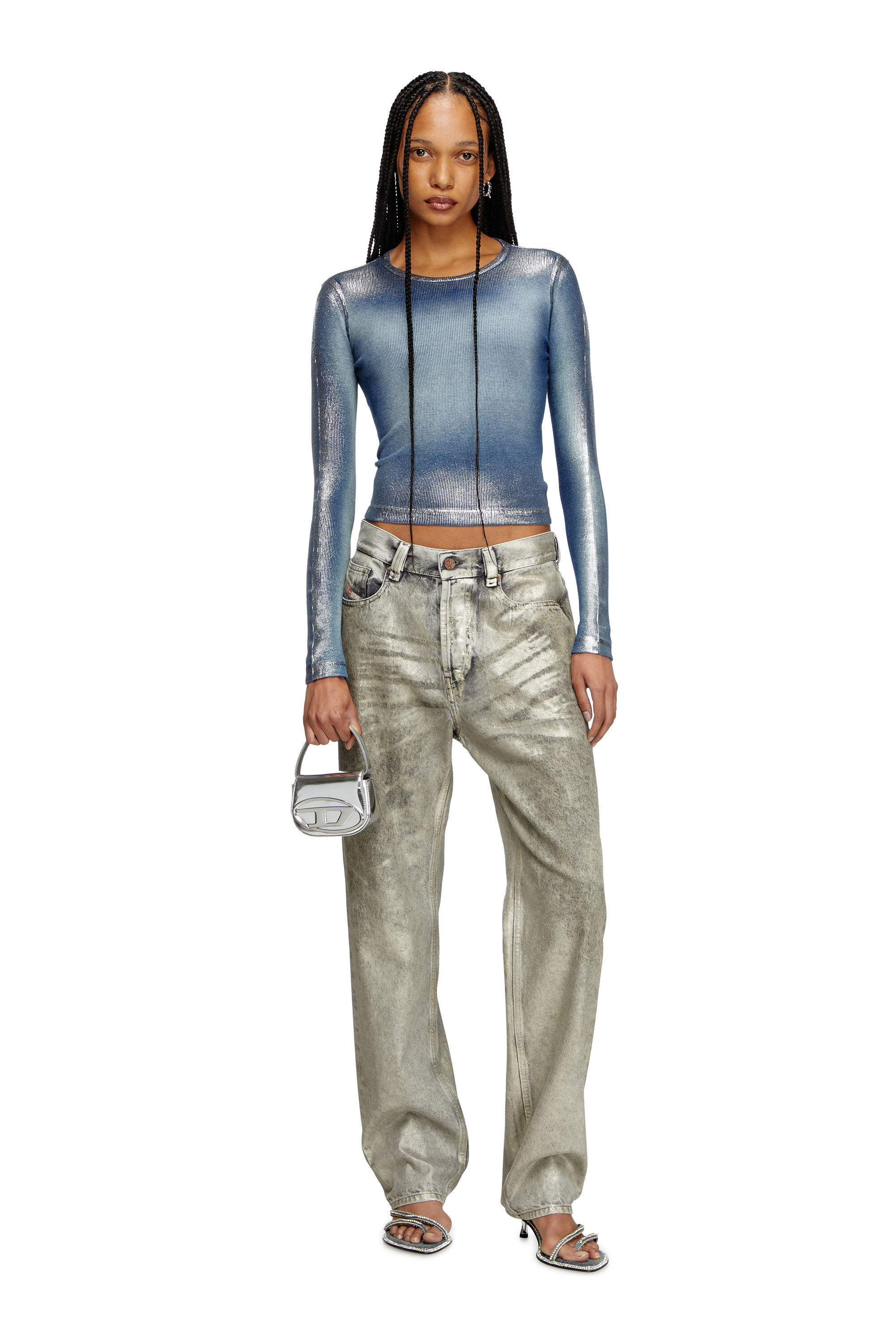 Women's Faded metallic long-sleeve T-shirt | Blue | Diesel