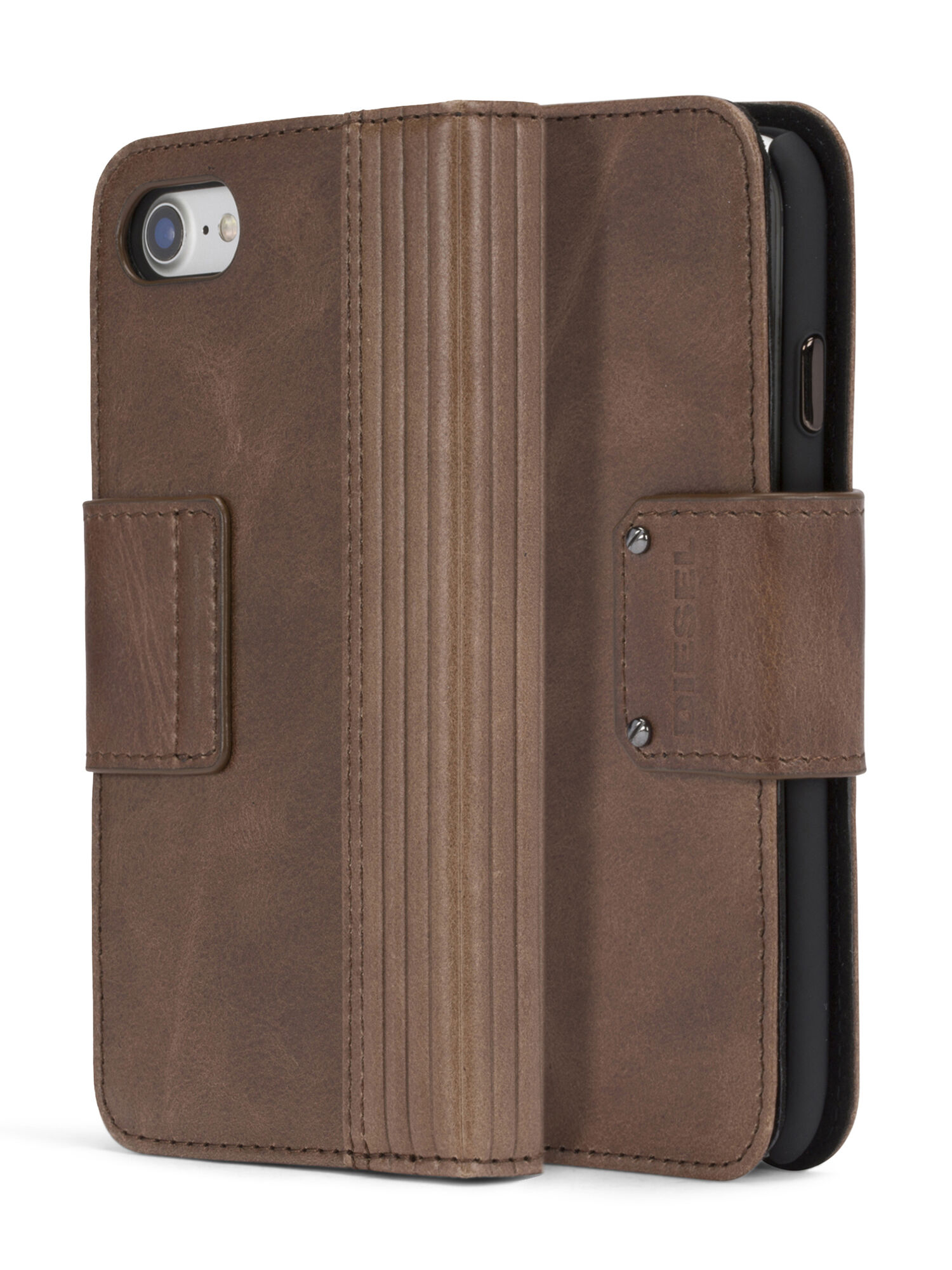 BROWN LINED LEATHER IPHONE 8 PLUS/7 PLUS FOLIO, 