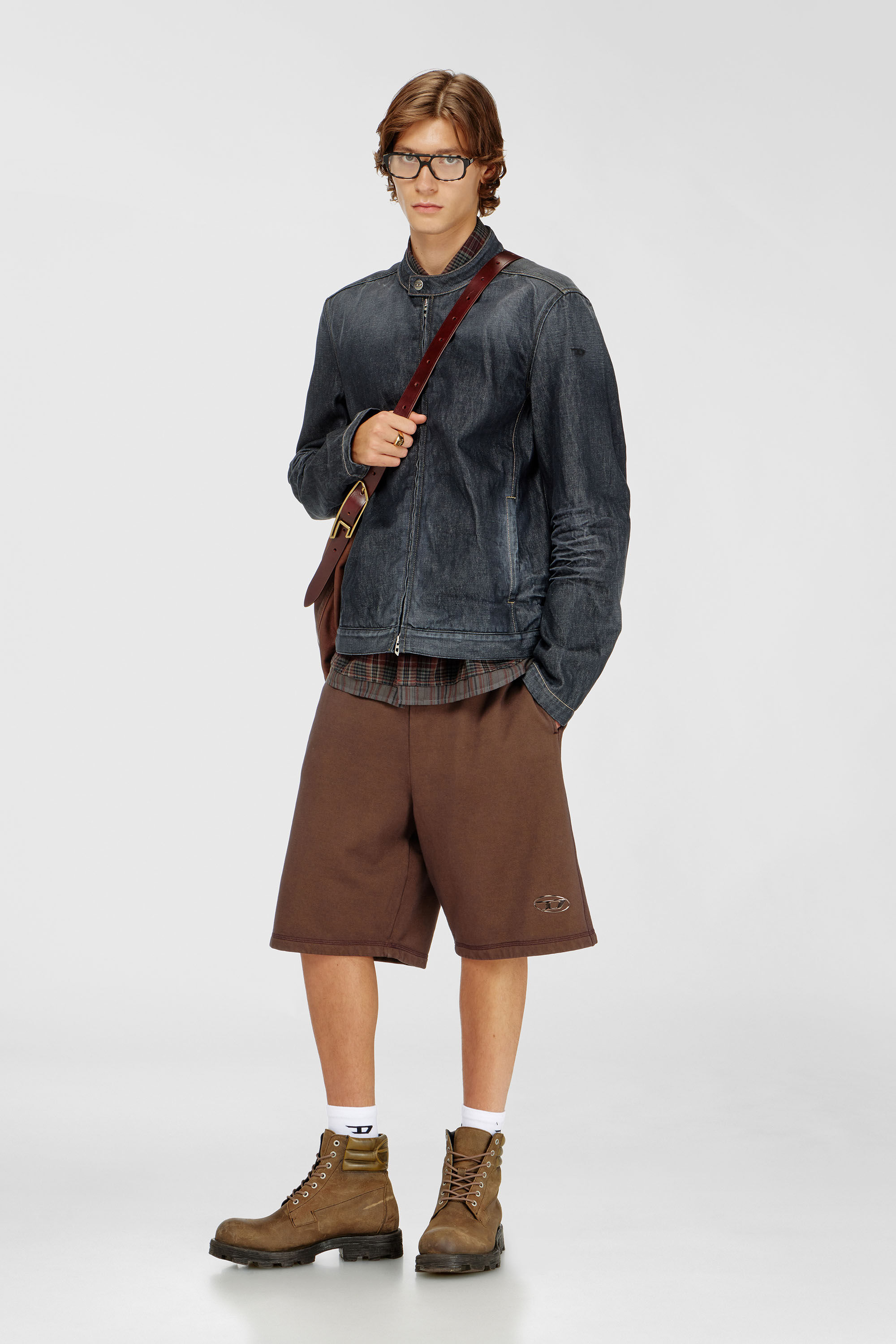 Diesel - P-MARSHY-IOD, Man's Fleece shorts with metallic Oval D in Brown - 1