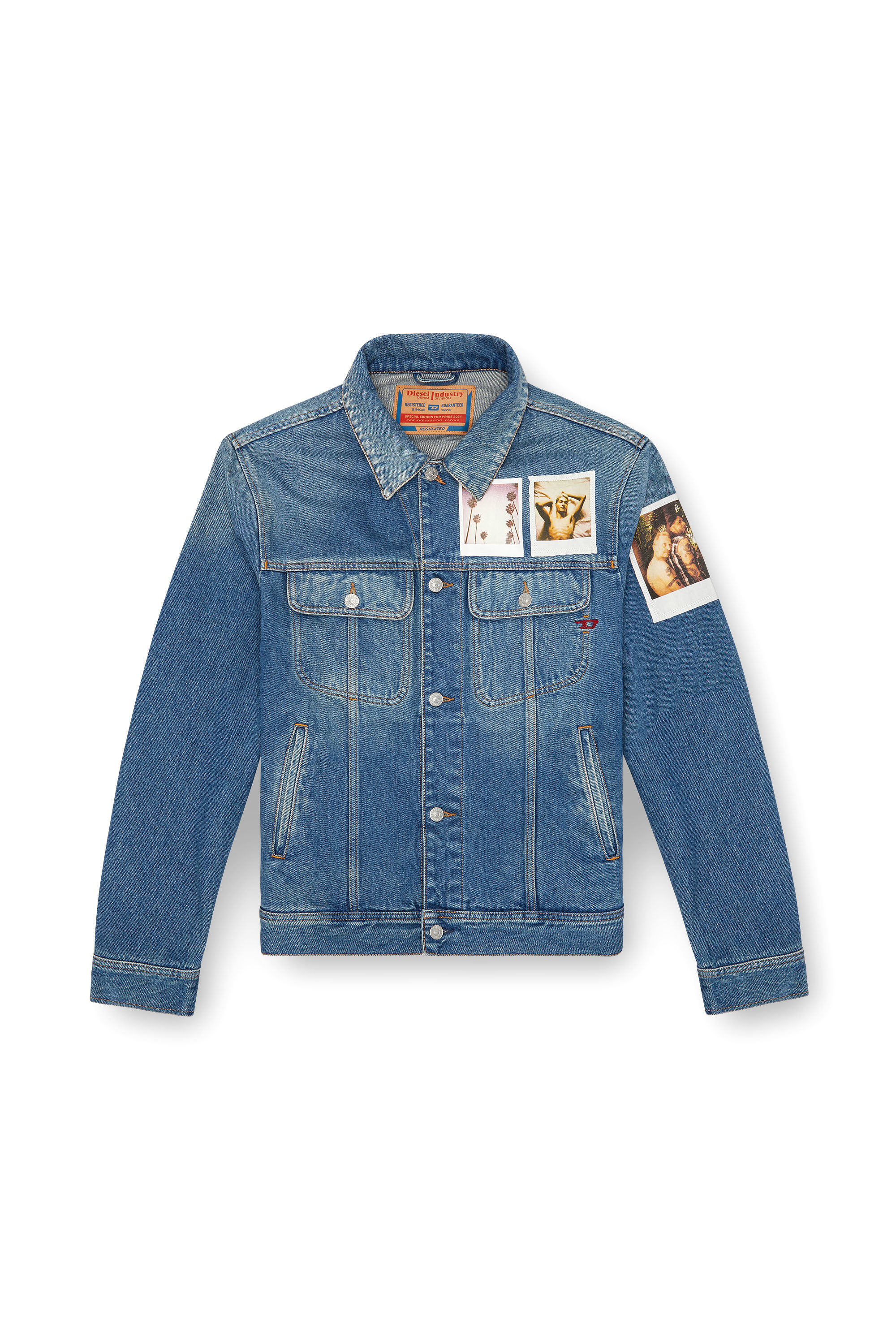 Women s Trucker jacket with polaroid patches Blue Diesel