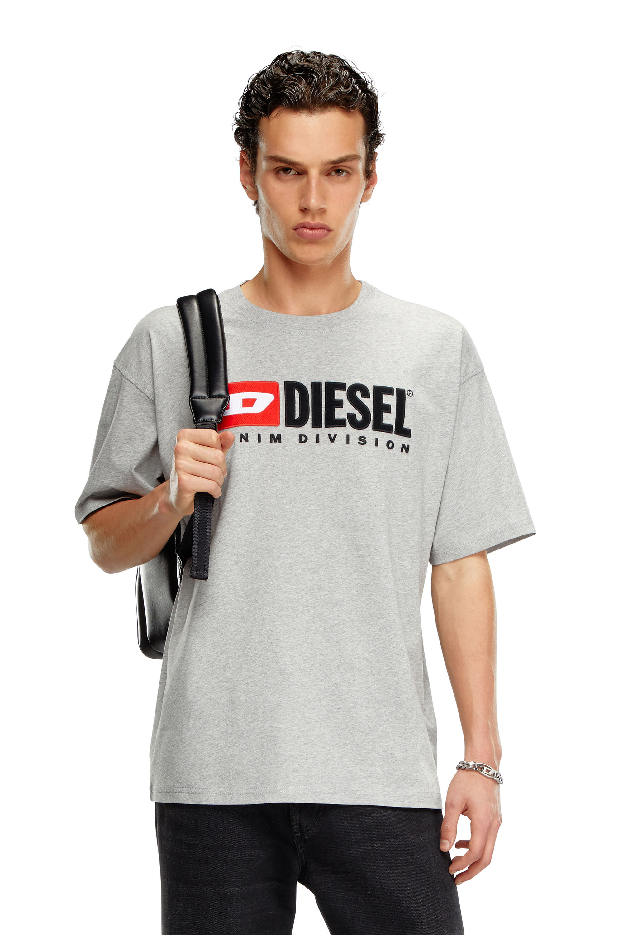 Diesel - T-BOXT-DIV, Man's T-shirt with Diesel patch logo in Grey - 3