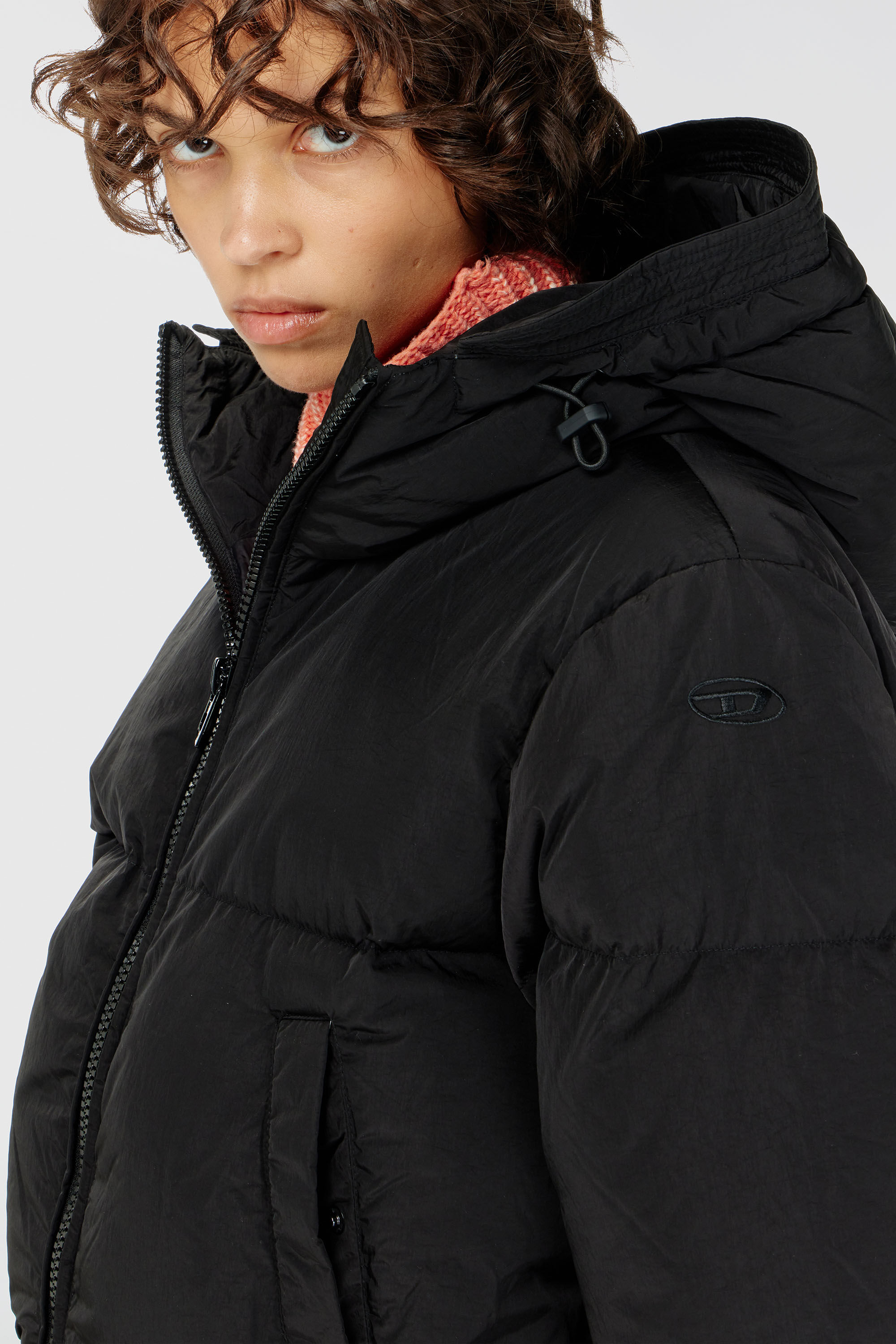 Women's Hooded down jacket in crinkled nylon | Black | Diesel