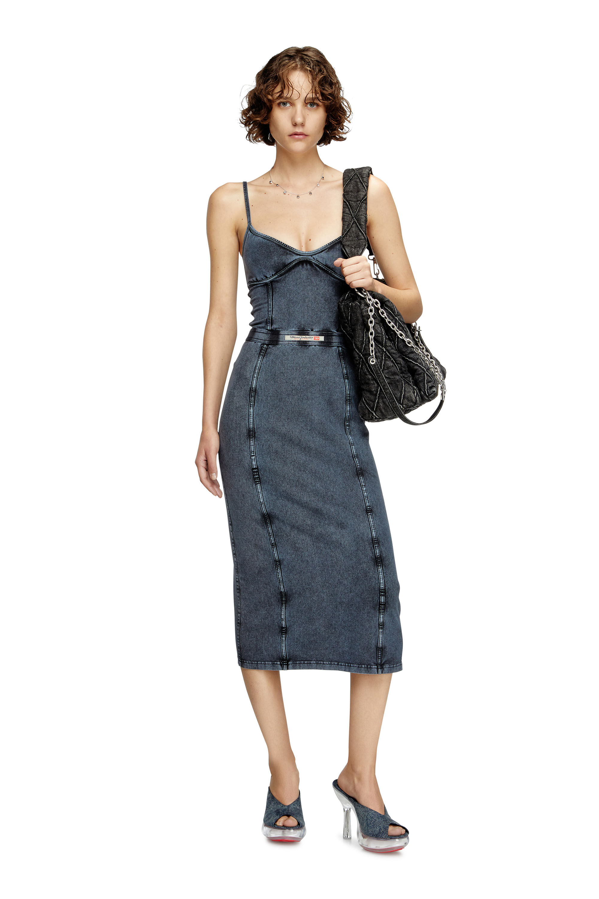 Women's Midi dress in denim-look jersey | Blue | Diesel