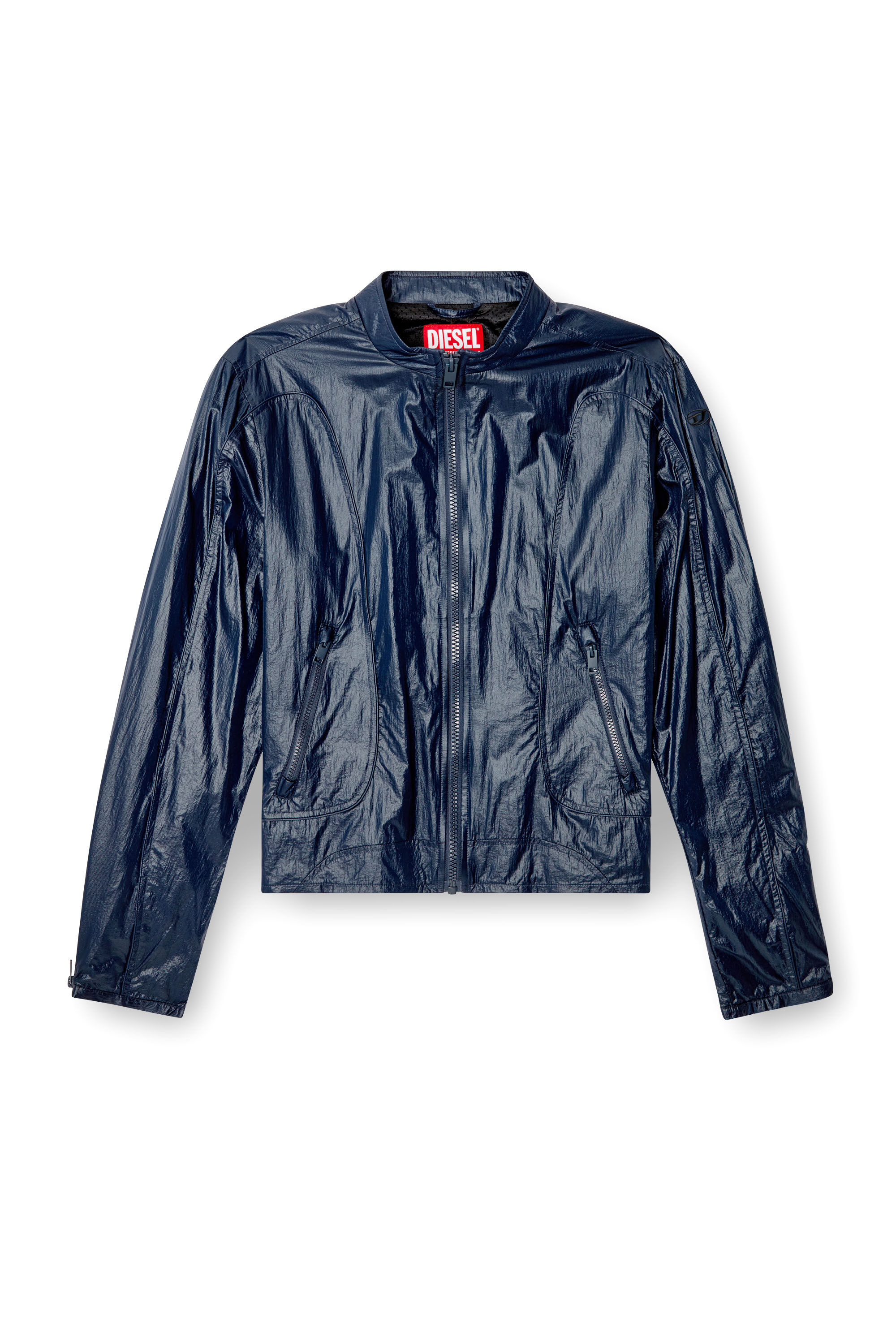 Diesel - J-CLAYS, Man's Biker jacket in shiny ripstop in Blue - 2