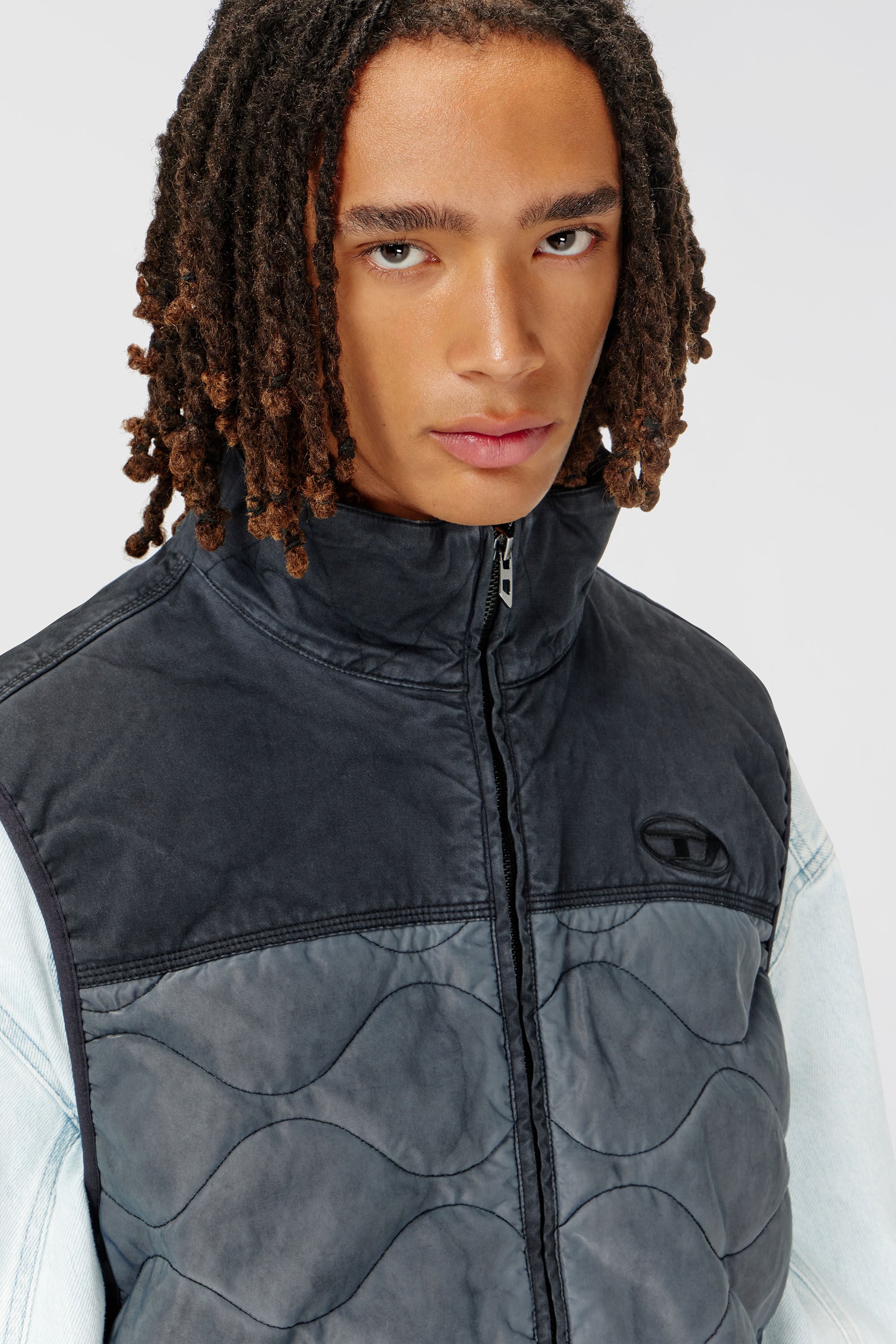 Diesel - J-ALVAR, Man's Quilted vest with fluffy neck lining in Dark grey - 5