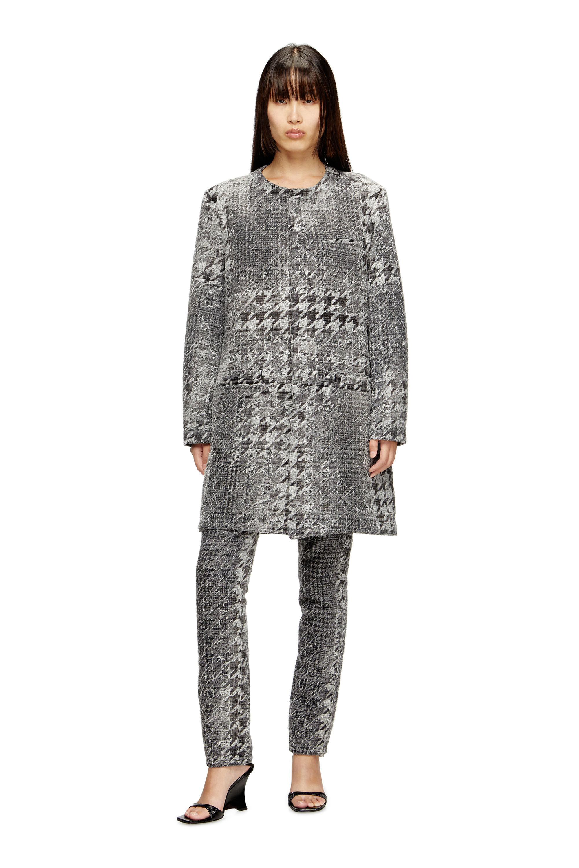 Diesel - D-LOT-FSH, Unisex's Coat in Prince of Wales jacquard denim in Black/Dark grey - 7