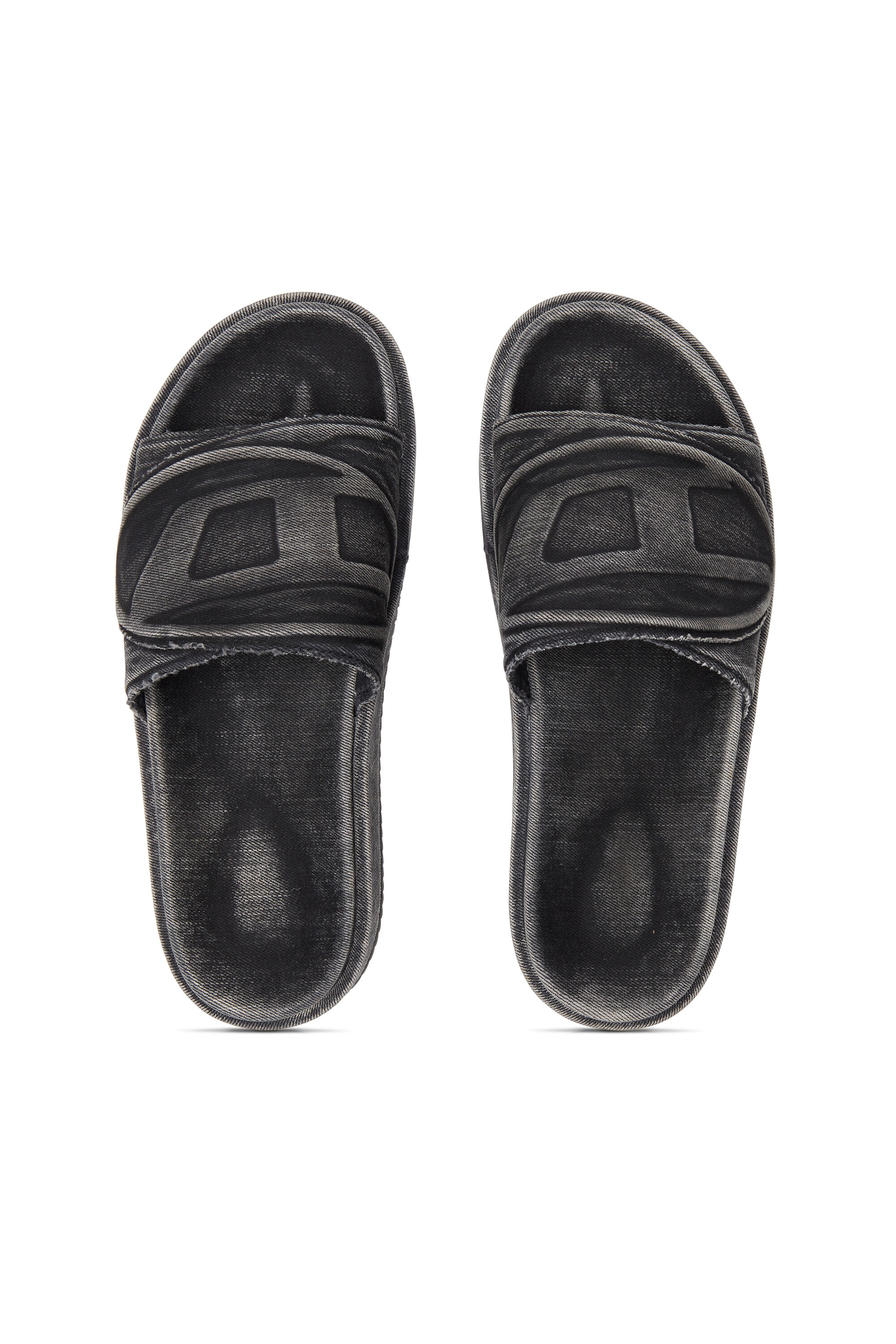 Diesel - SA-SLIDE D OVAL, Unisex's Sa-Slide D-Denim slides with embossed strap in Black - 4