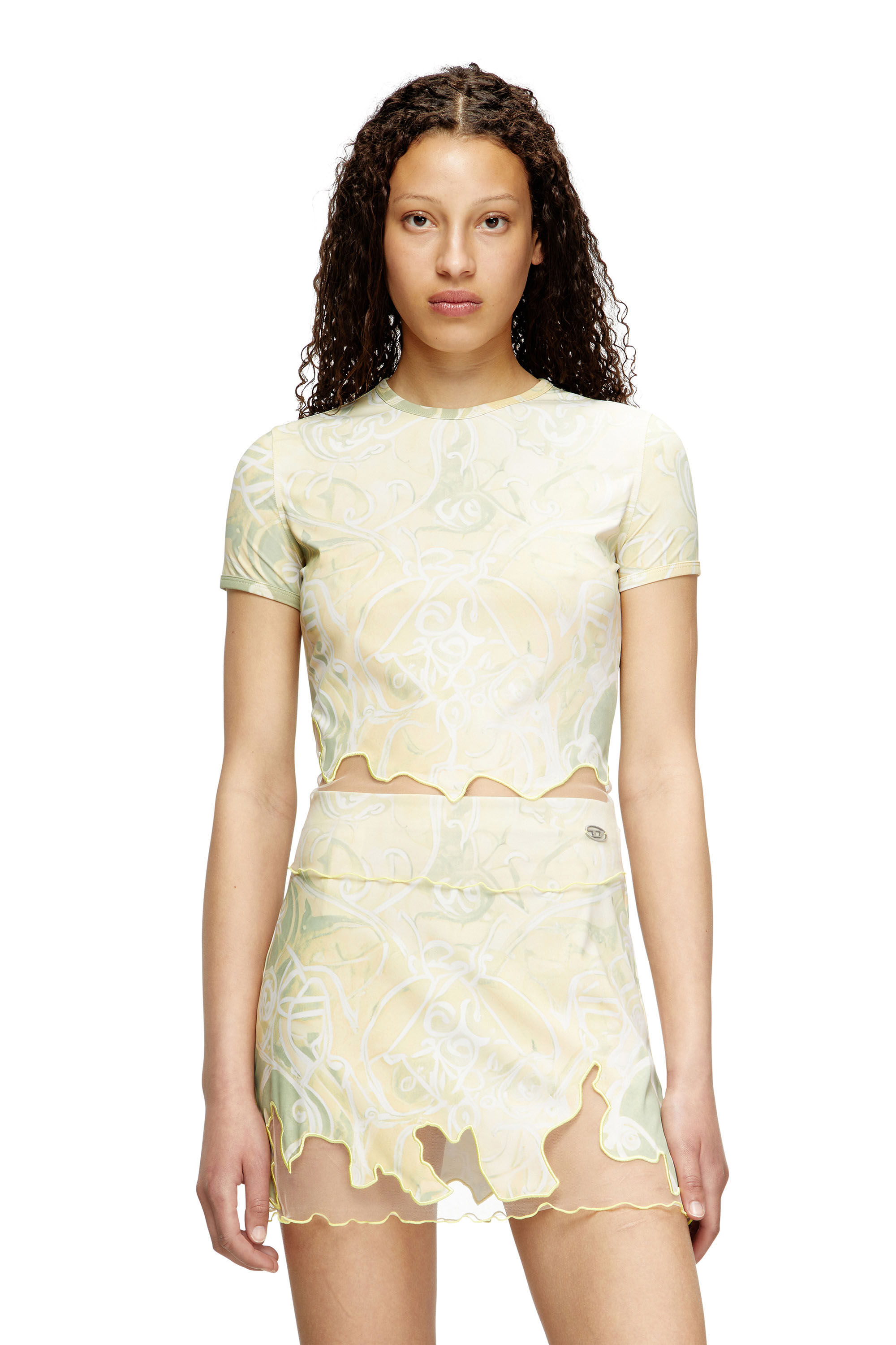 Diesel - T-INLAY, Woman's Nylon T-shirt with Heraldic print in Green - 3