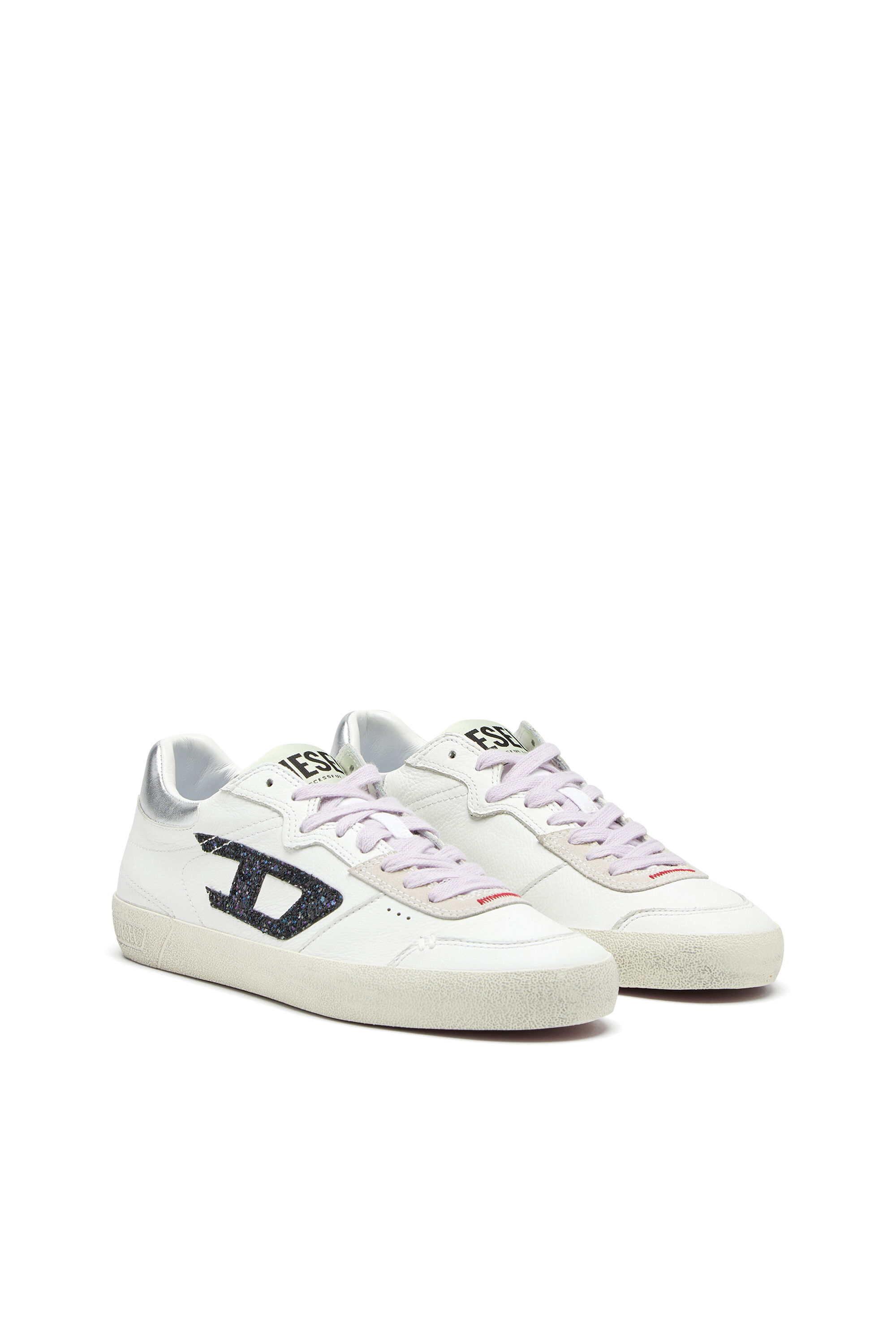 Women's S-Leroji-Leather sneakers with glitter logo | Multicolor | Diesel