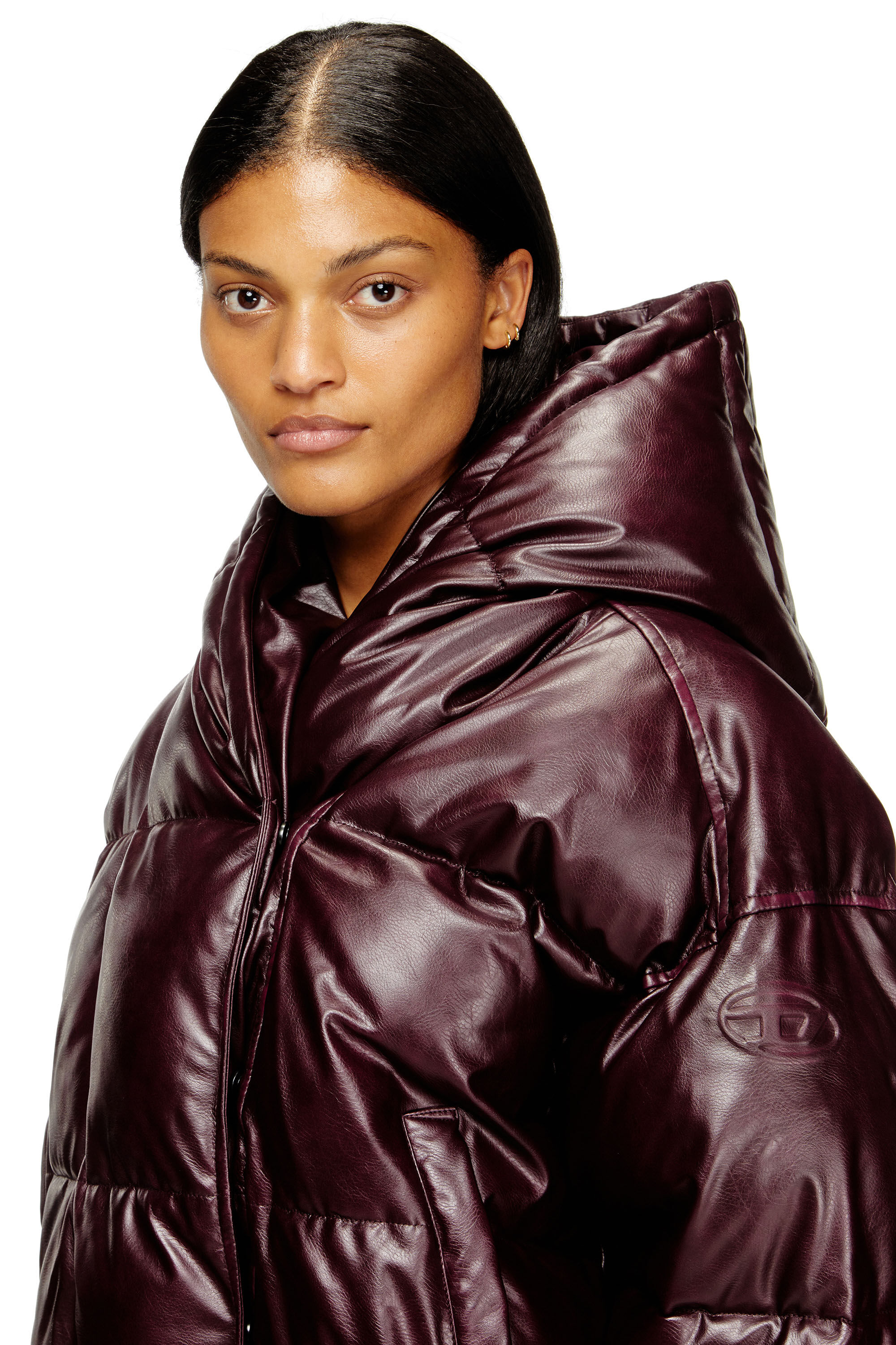 Diesel - FR-W-ILLEY, Woman's Burgundy hooded puffer jacket in coated fabric in Burgundy - 5