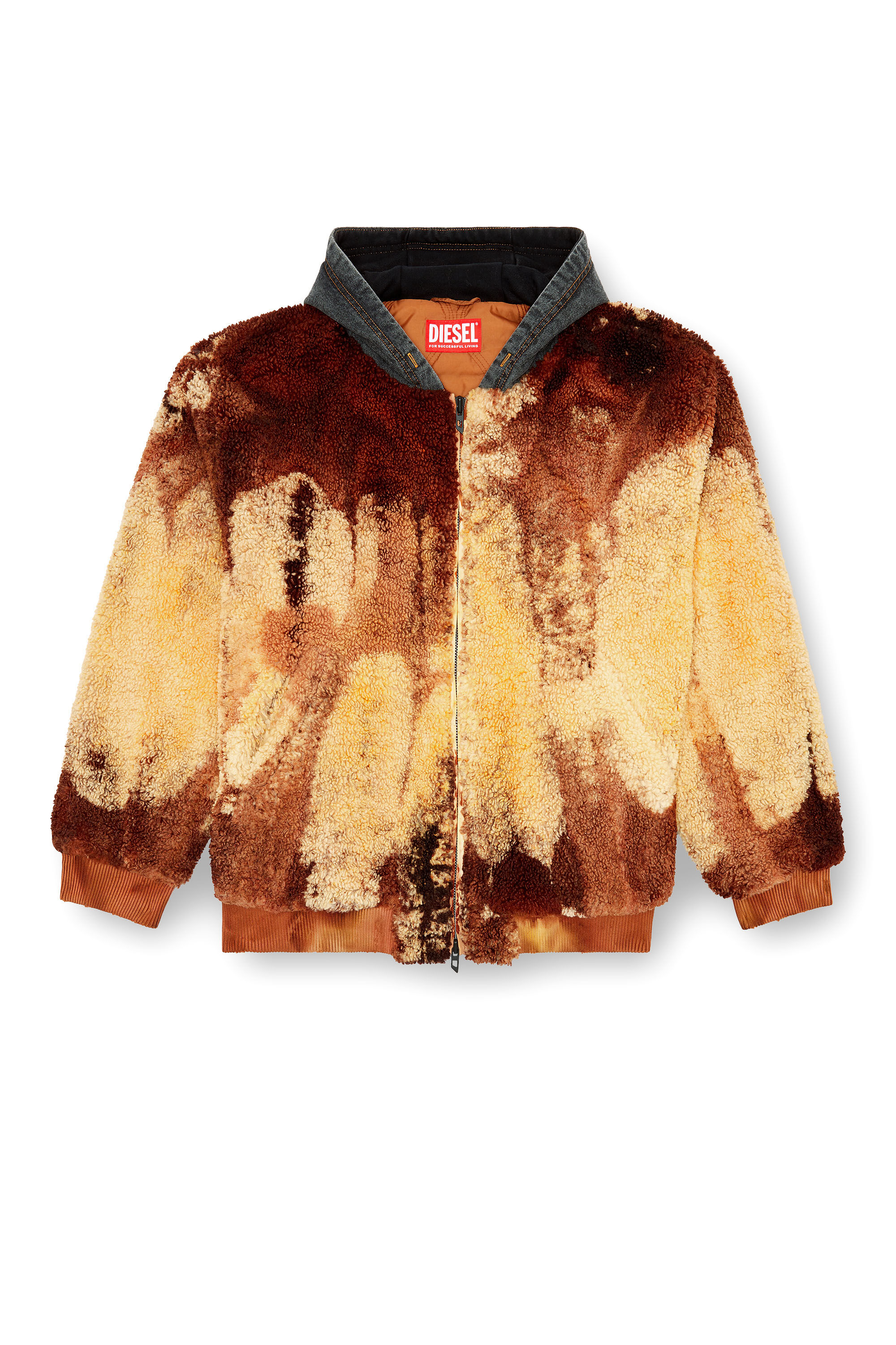 Men s Tie dyed teddy jacket with denim hood Multicolor Diesel