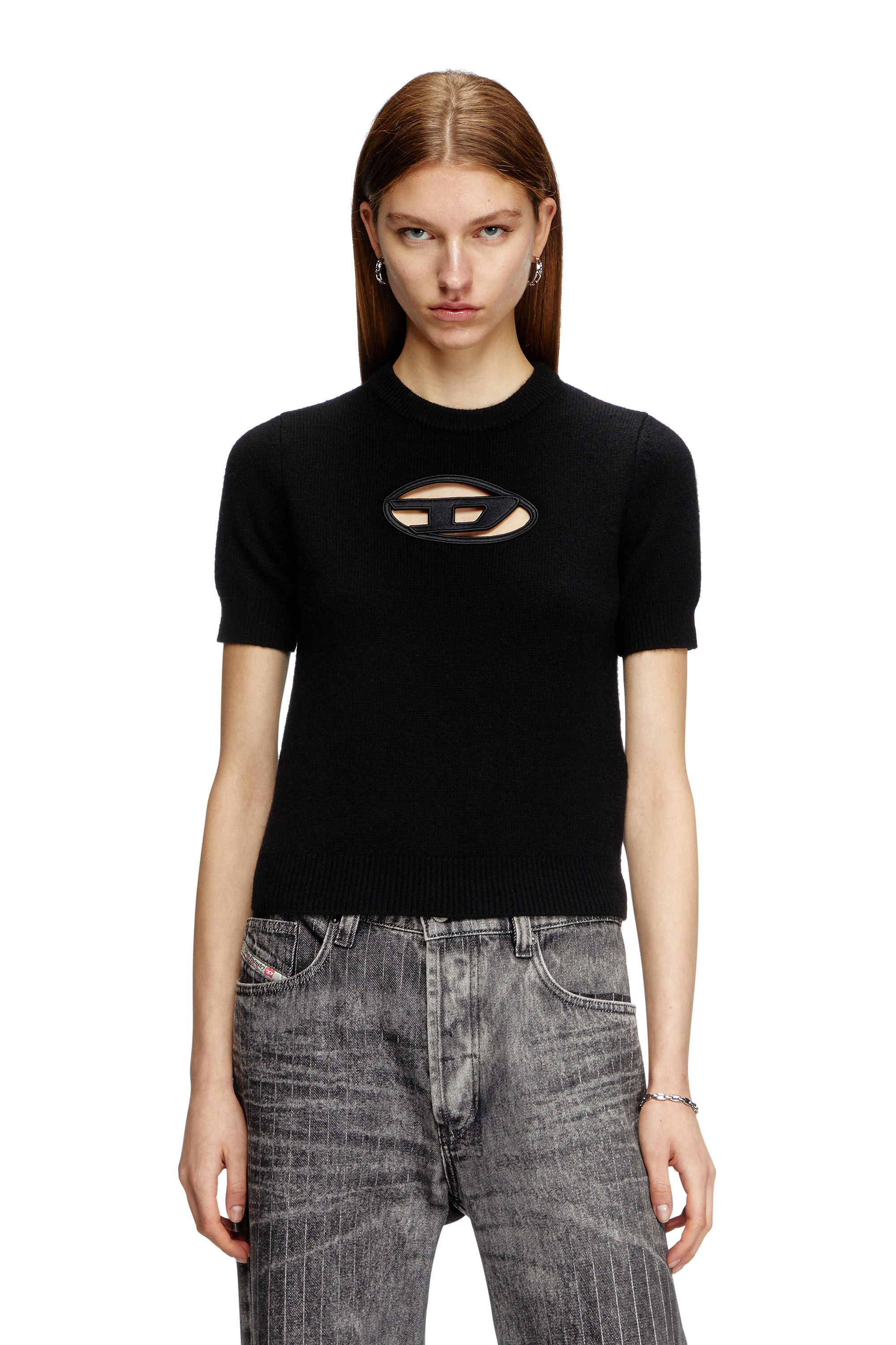 Diesel - M-ARGARIN-SS, Woman's Short-sleeve jumper in cashmere blend in Black - 3