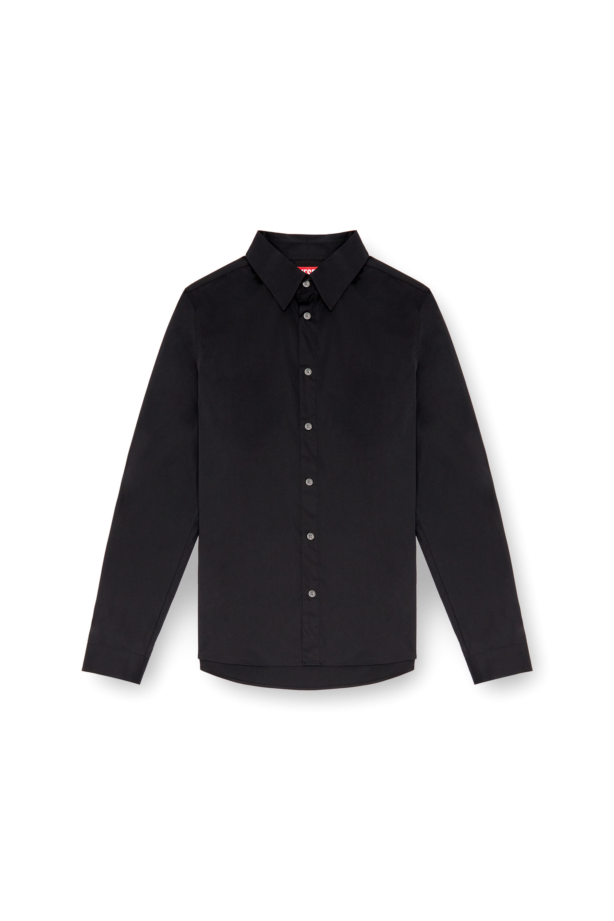 DIESEL◆長袖シャツ/L/コットン/BLK Men's Formal shirt with logo-embroidered collar | Black | Diesel