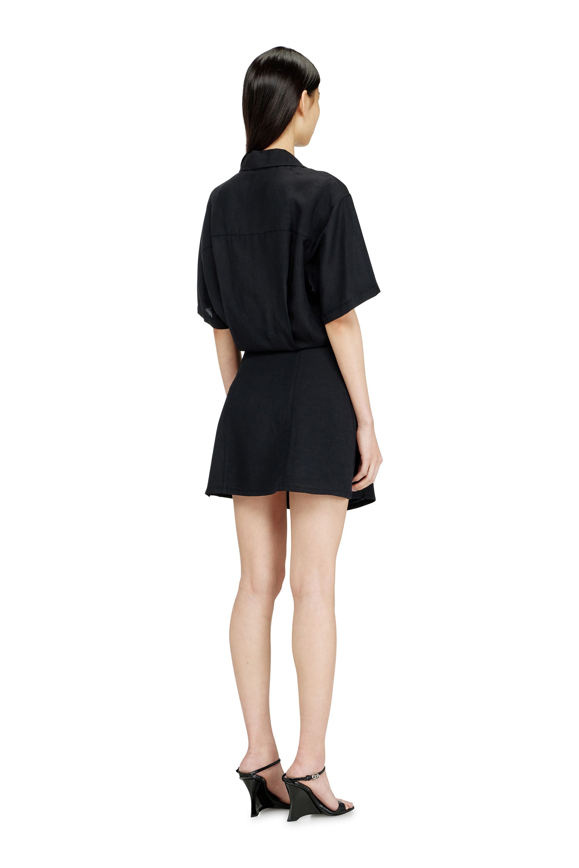 Women's Linen-blend mini dress with waist knot | Black | Diesel