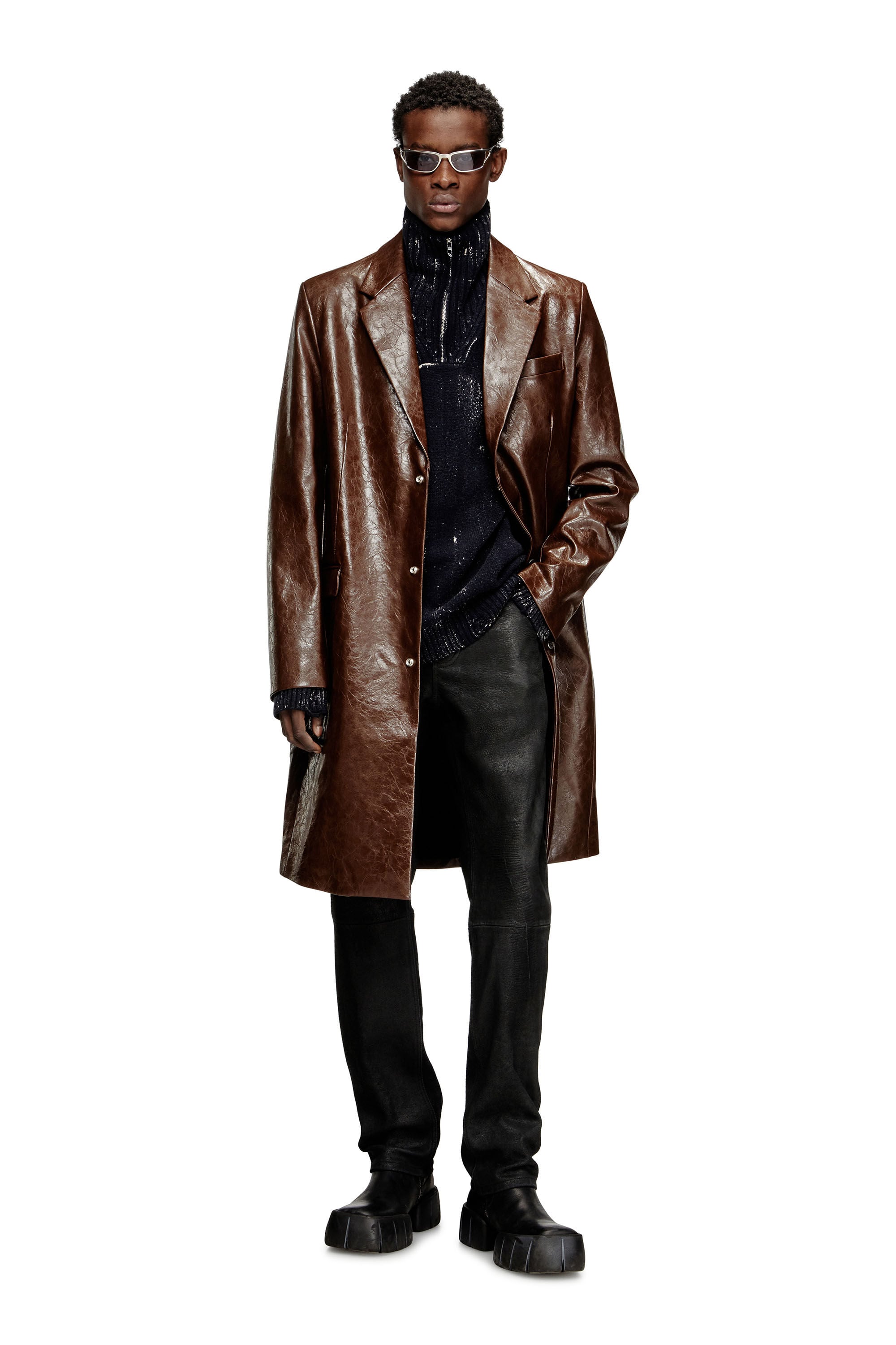 Men's Coat in textured coated fabric | Brown | Diesel