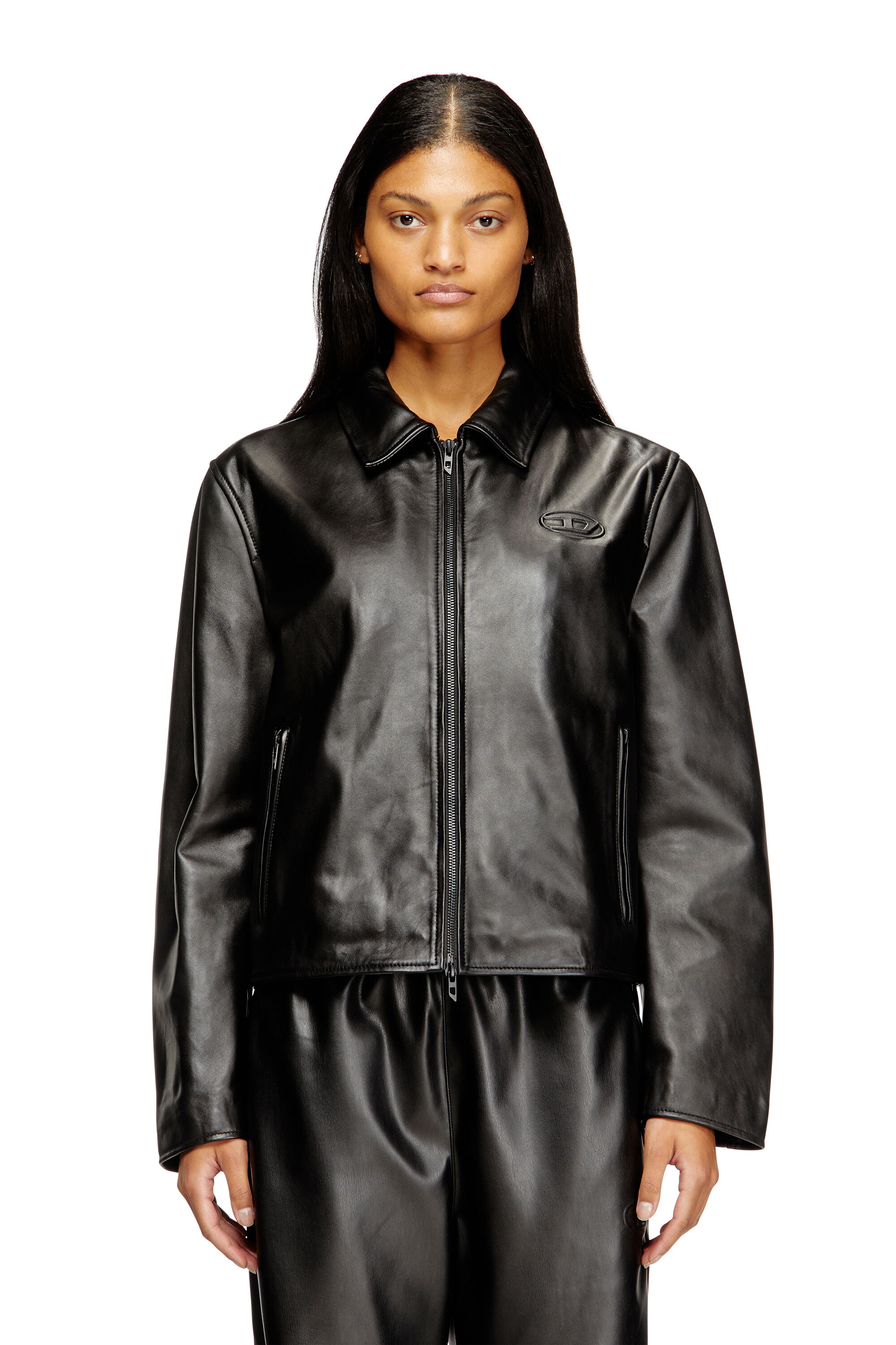 Women's Coach jacket in leather | Black | Diesel {{Country}}