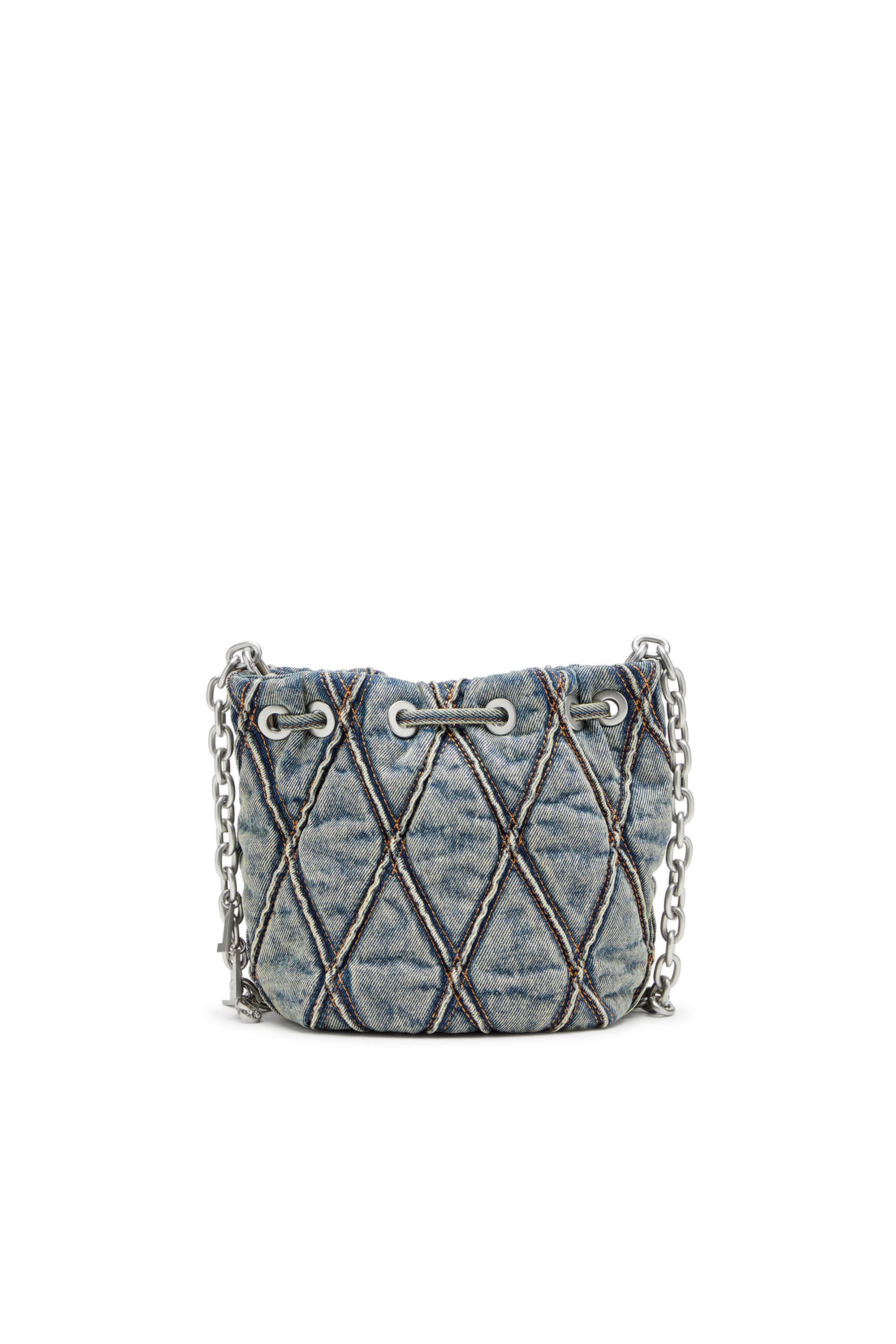 Diesel - CHARM-D BUCKET S, Woman's Charm-D S-Mini bucket bag in argyle quilted denim in Blue - 3