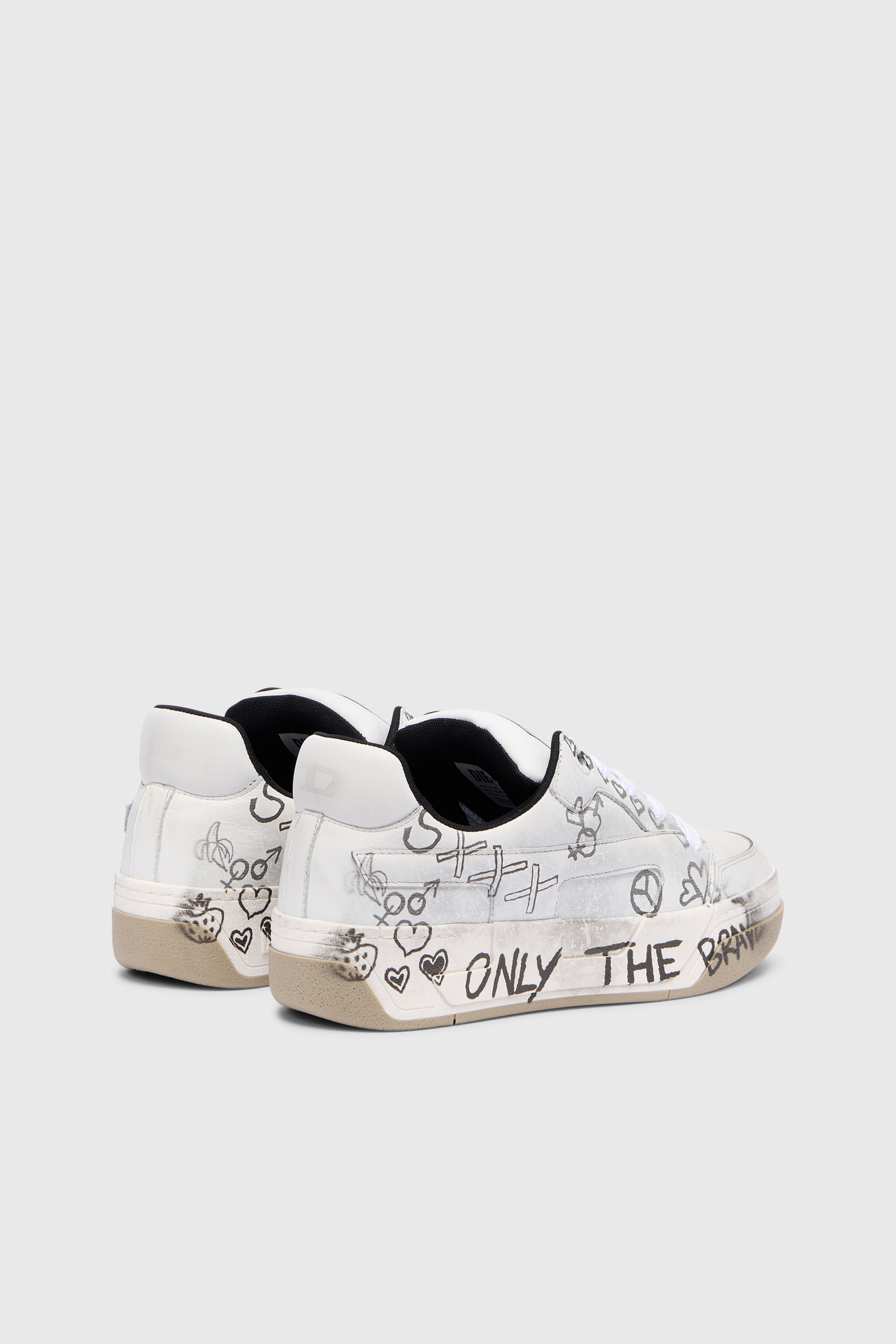 Diesel - S-D-OLLIE LOW W, Woman's D-Ollie-Leather sneakers with graffiti print in White/Brown - 3