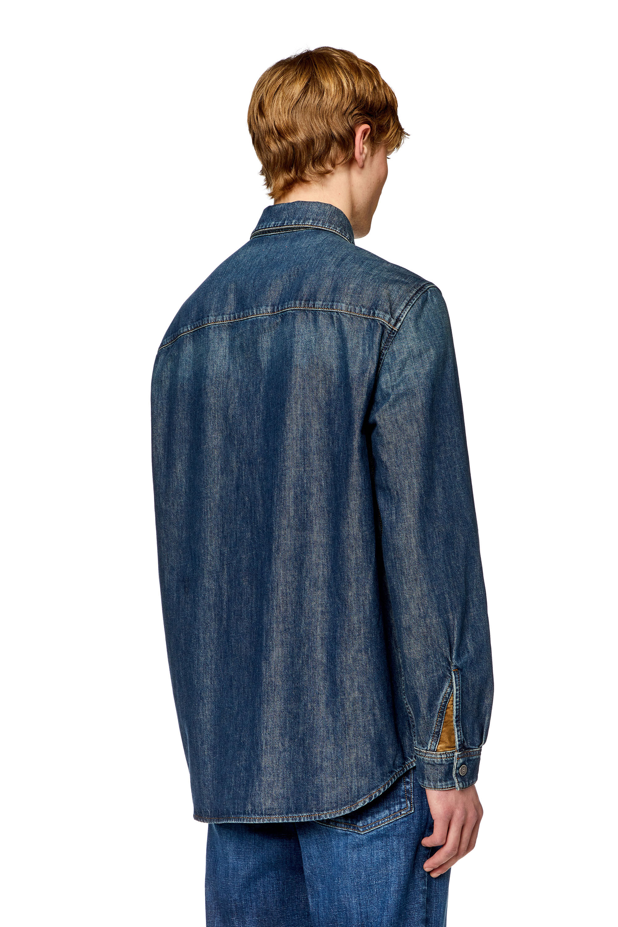 Diesel - D-SIMPLY-RS-D, Man's Shirt in denim with contrasting panels in Dark Blue - 3