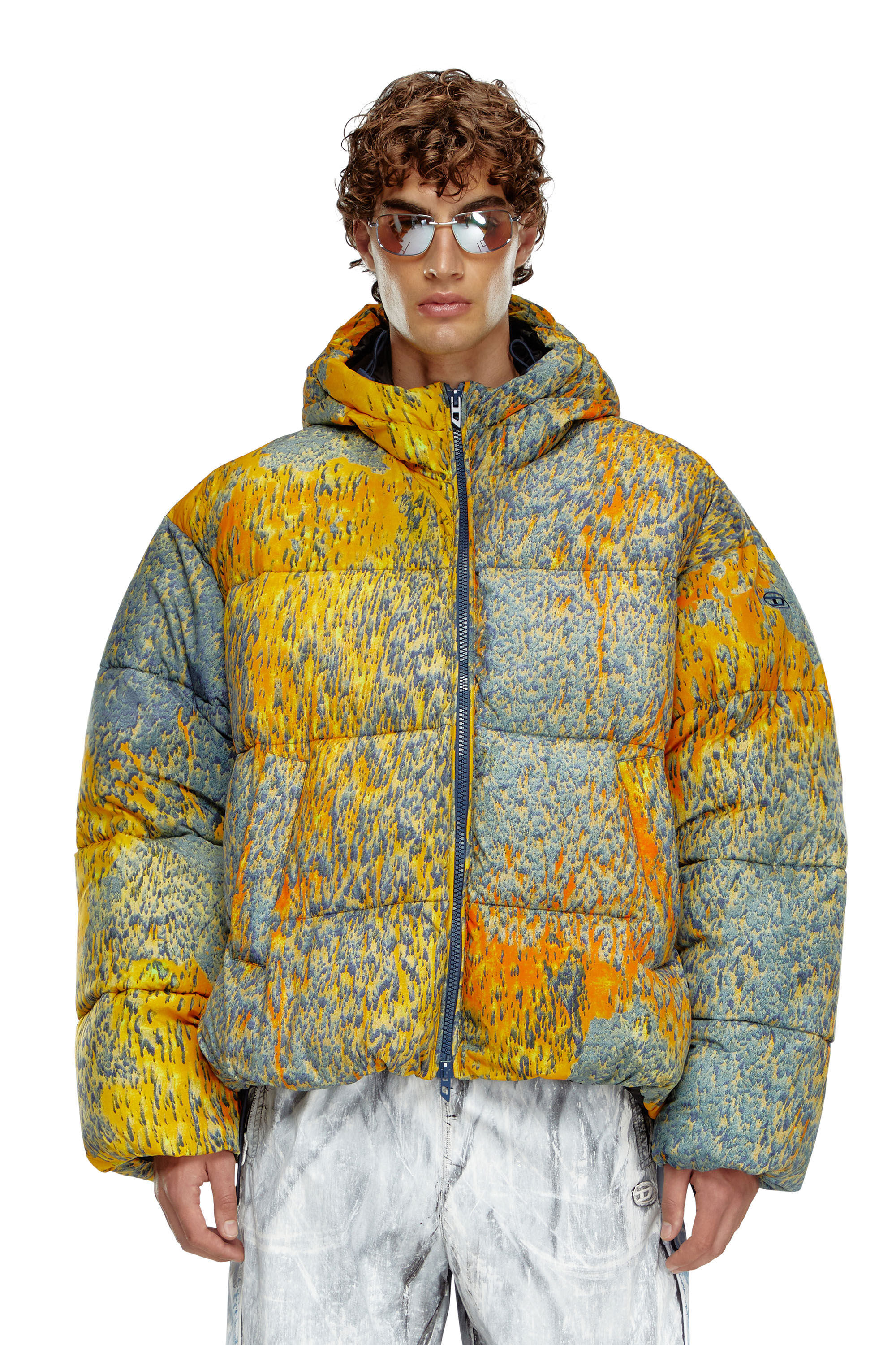 Men's Puffer jacket with acid rain effect | Multicolor | Diesel