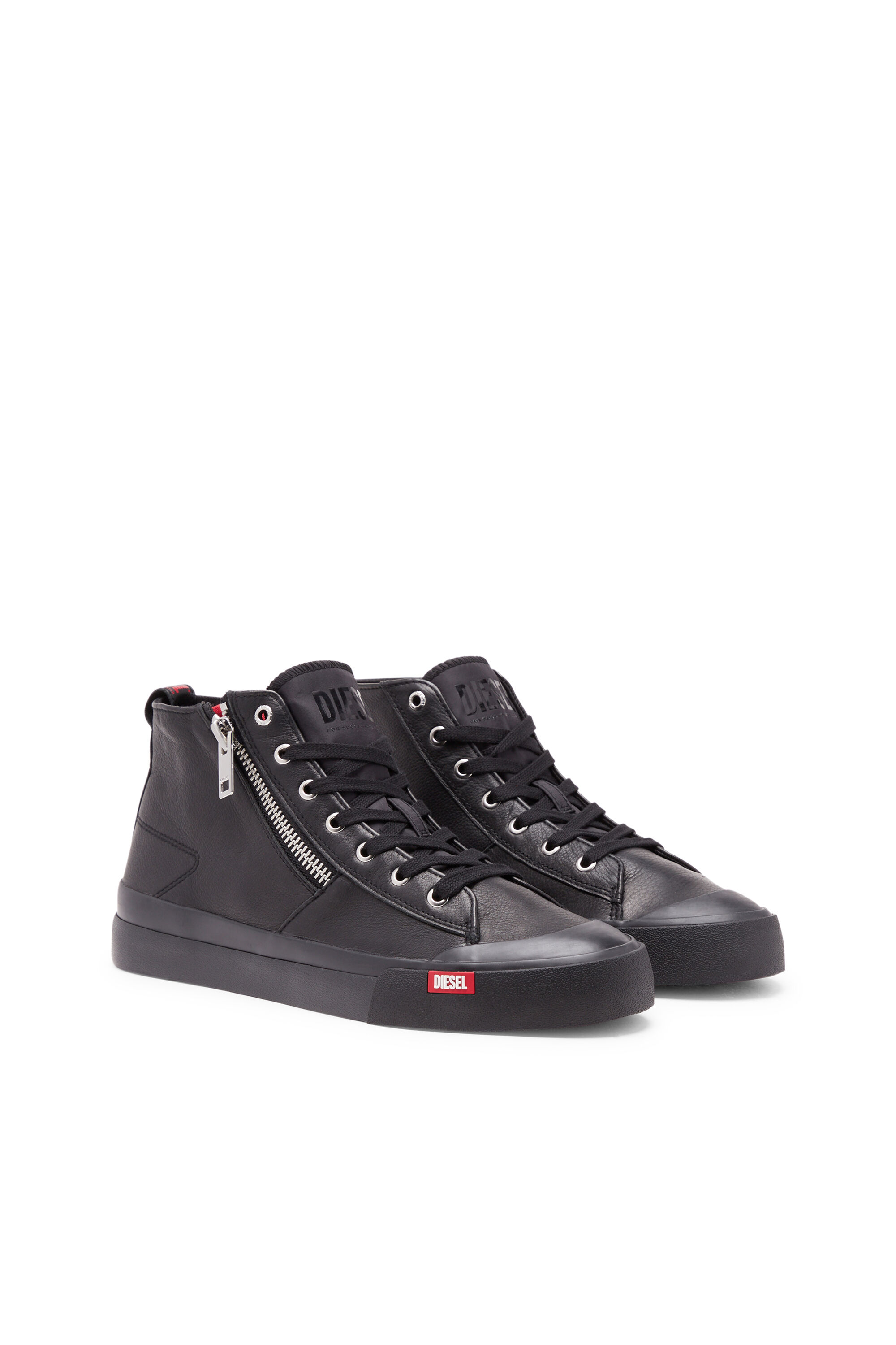 Men's S-Athos Zip-High-top sneakers in premium leather | Black | Diesel