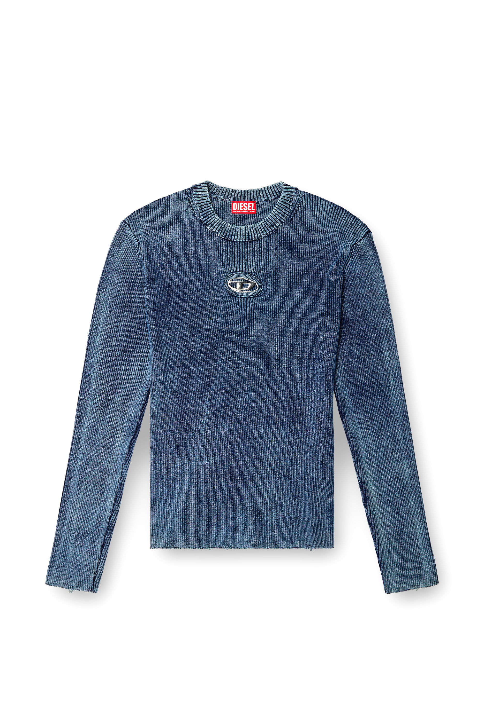 Men's Distressed jumper with cut-out logo | Blue | Diesel