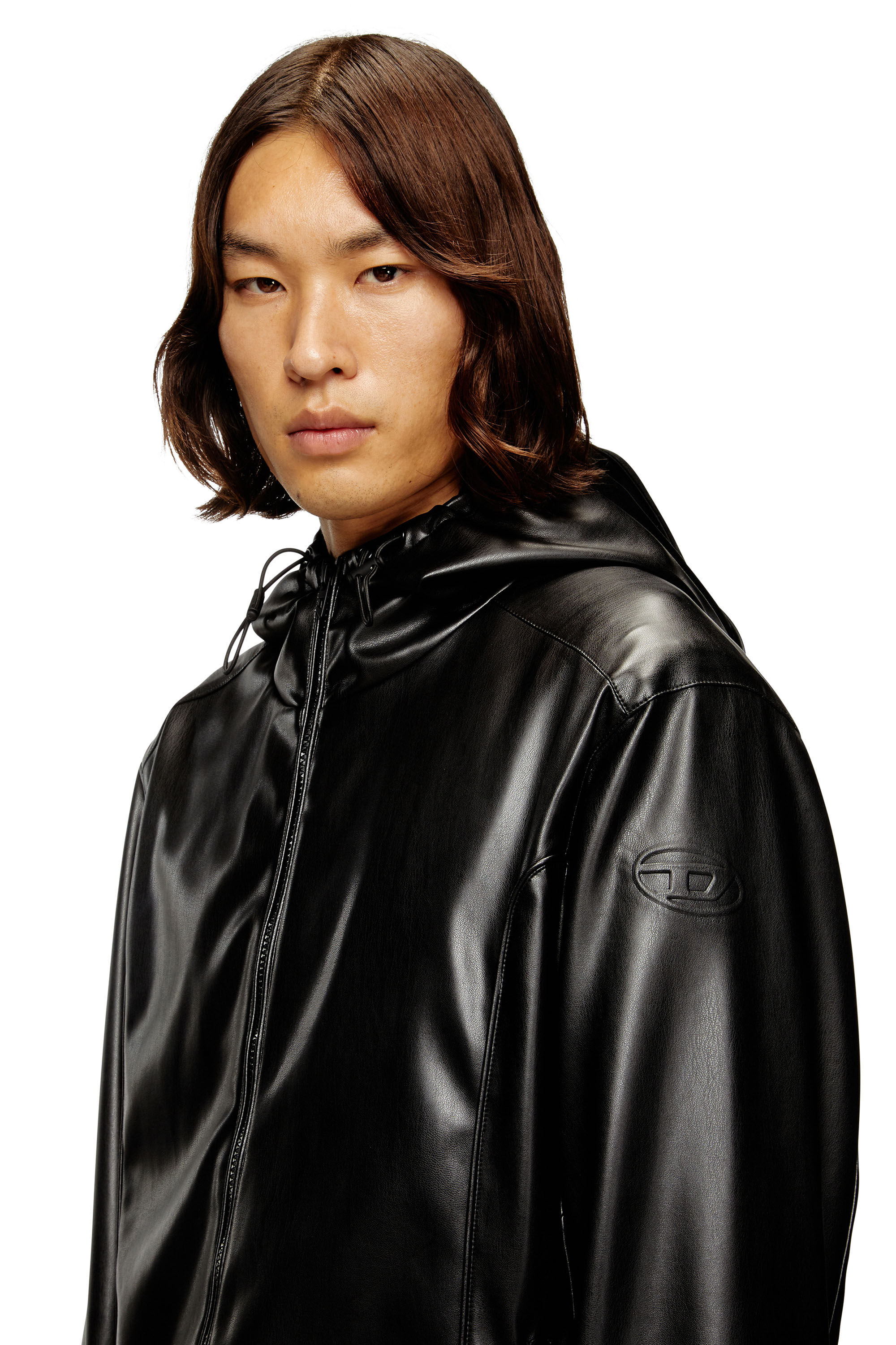 Diesel ブラック ジャンパー Men's Hooded windbreaker in coated fabric | Black | Diesel