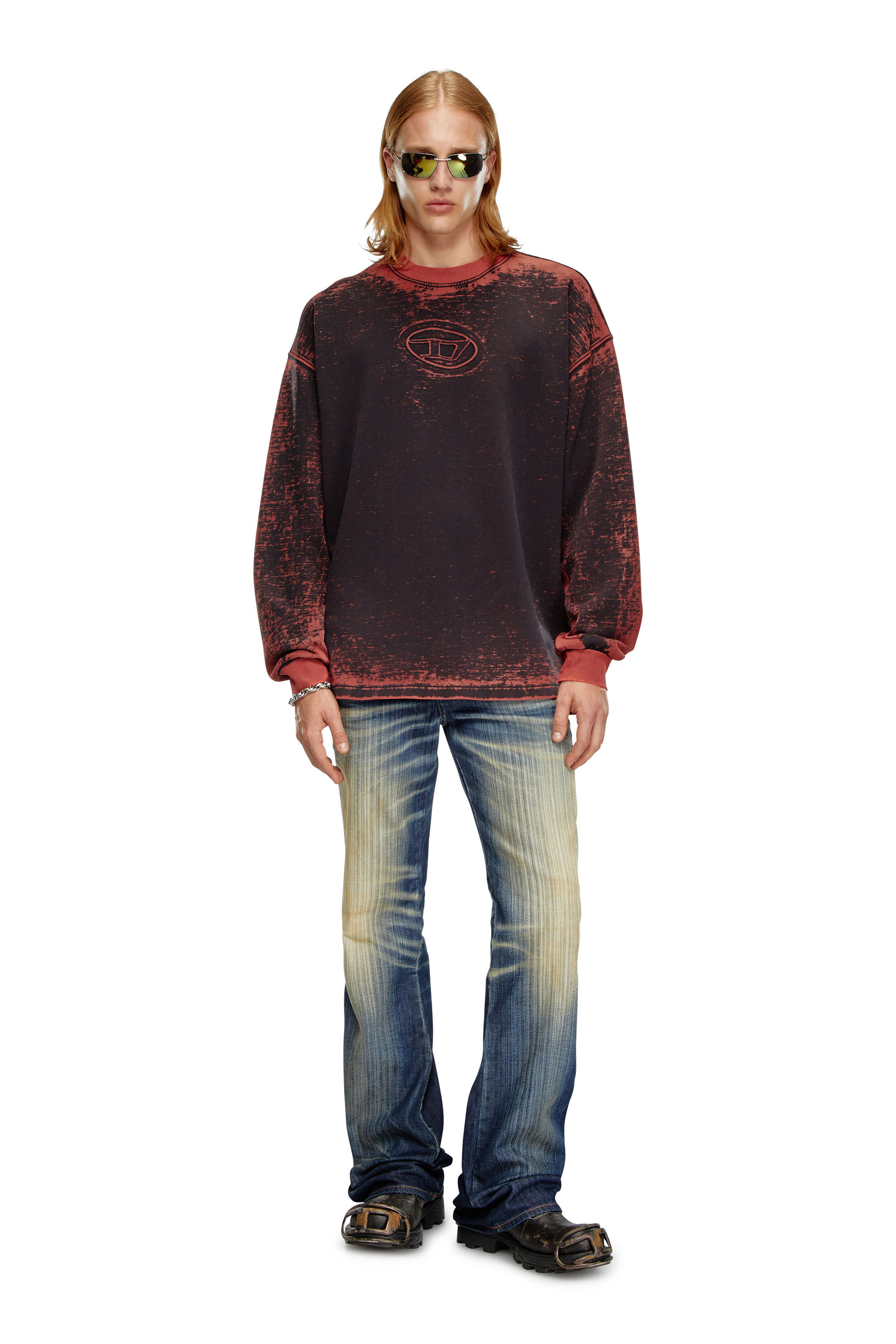Men's Burnout sweatshirt with embossed Oval D | Red | Diesel